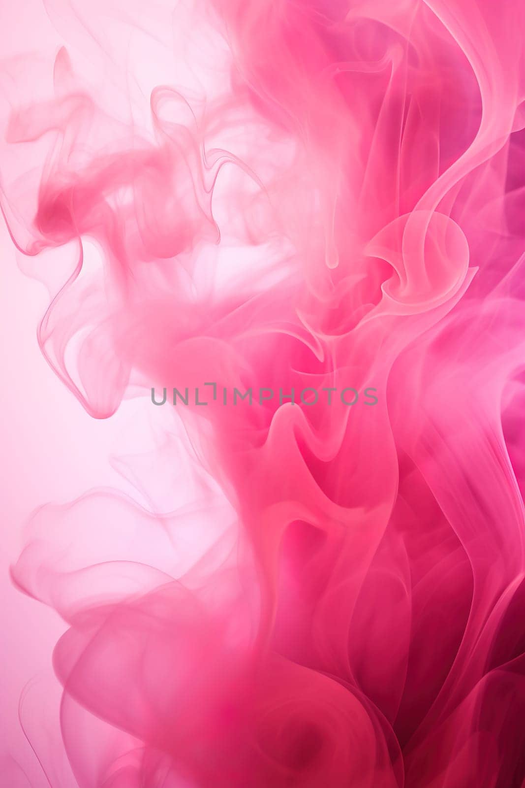 Pink smoke swirls against a light background, forming an abstract, dreamy atmosphere suitable for creative projects, events, or as an evocative backdrop. Vertical picture. Generative AI