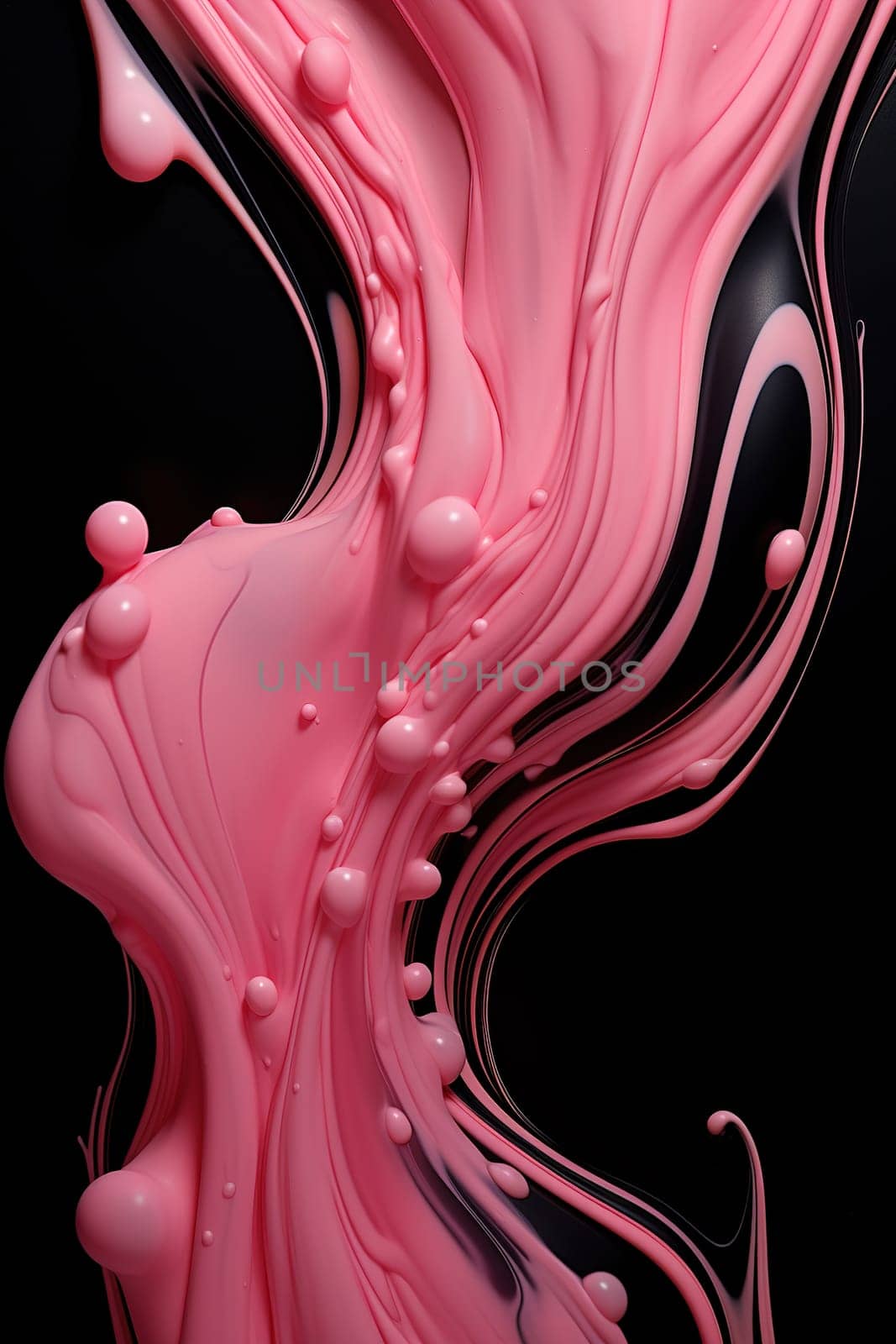 Dynamic blend of pink and black creams swirls together, creating visually striking contrast perfect for modern art, cosmetic backdrops, luxury design elements with contemporary edge. Generative AI. by creativebird