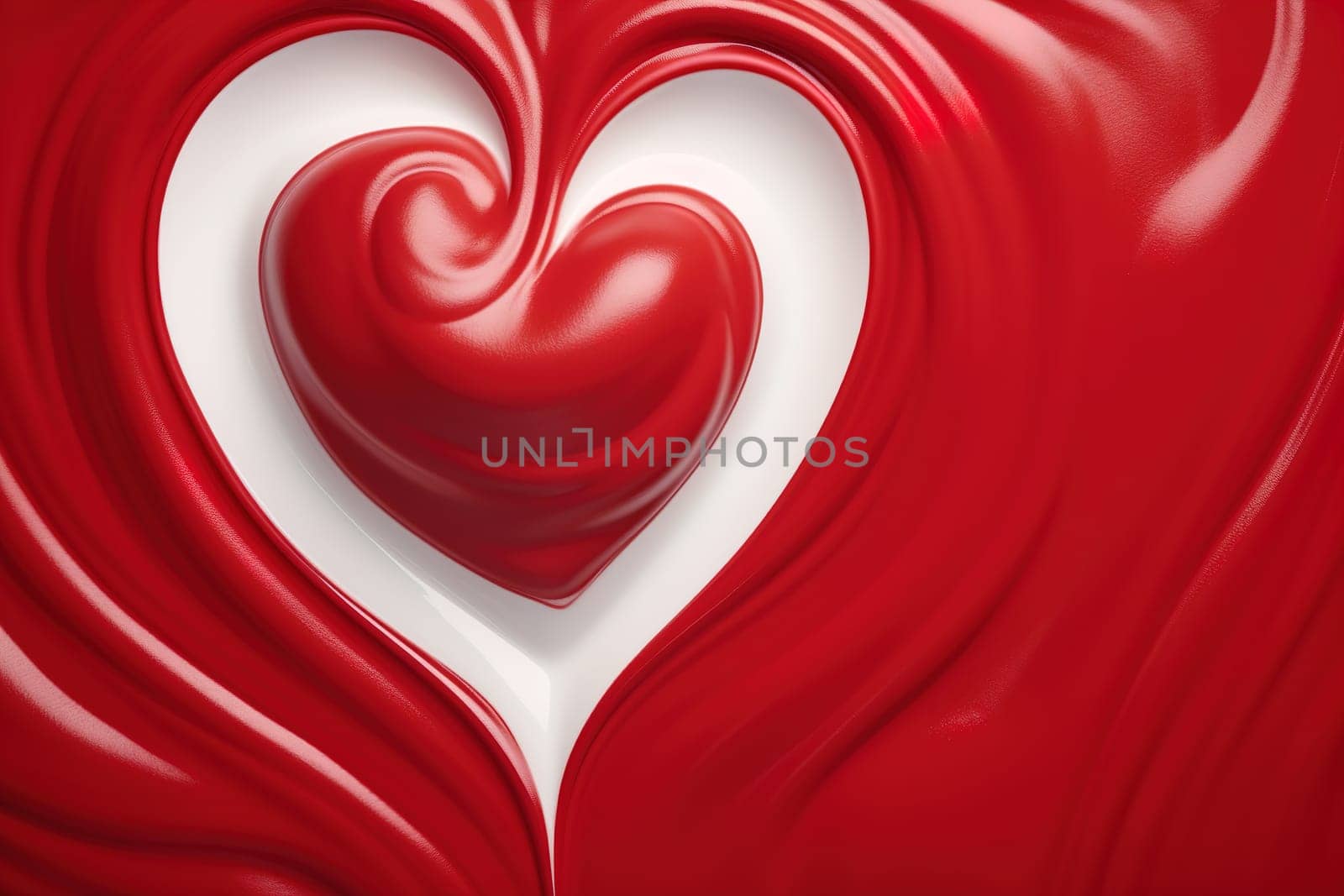 A sumptuous red and white cream swirl forming a heart, perfect for Valentine's Day, romantic concepts, or luxury beauty product visuals with a captivating, love-inspired design. Generative AI