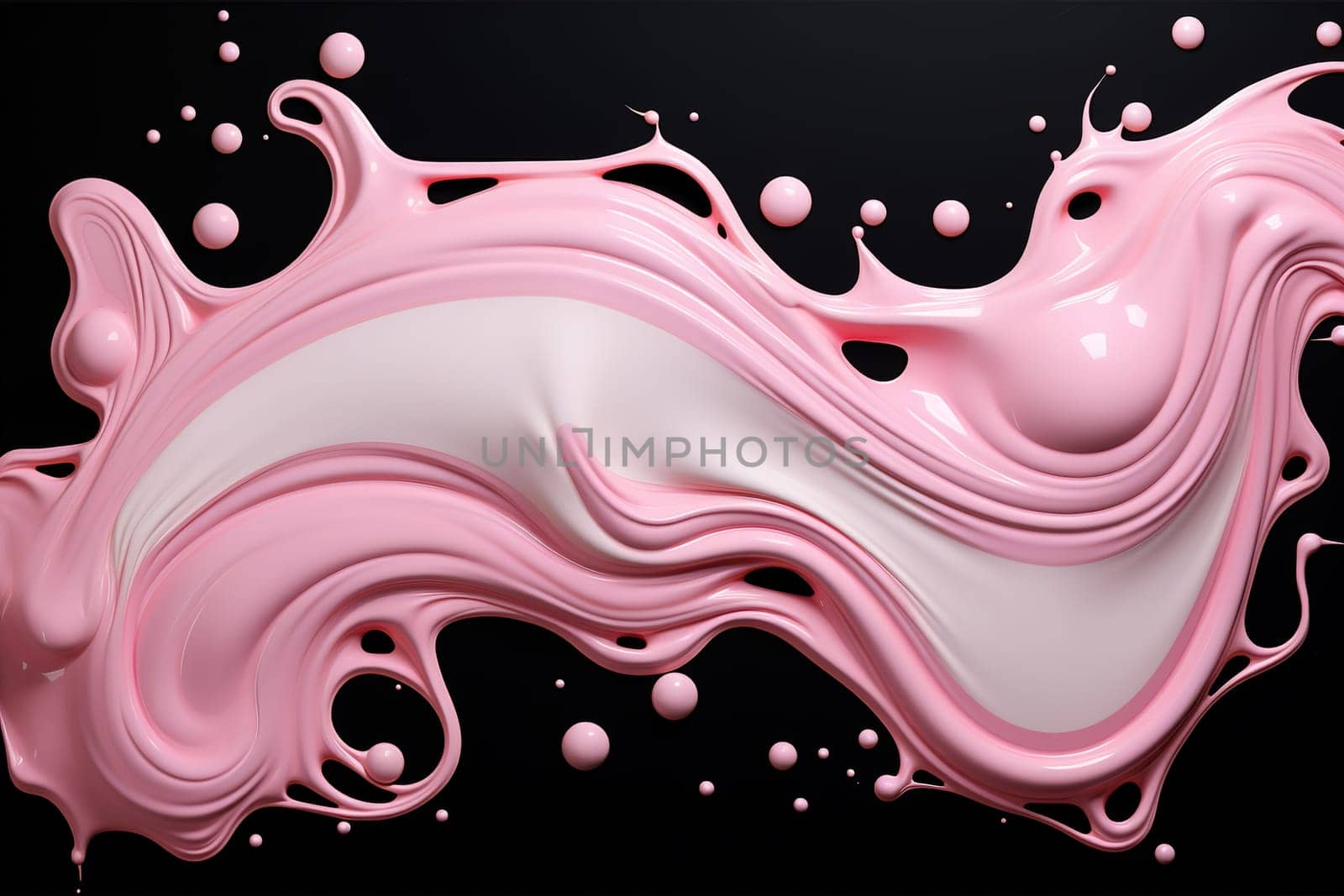 Dynamic pink cream splashes on black background, creating artistic and luxurious abstract design, perfect for cosmetics advertising, creative projects, or stylish, modern backgrounds. Generative AI. by creativebird