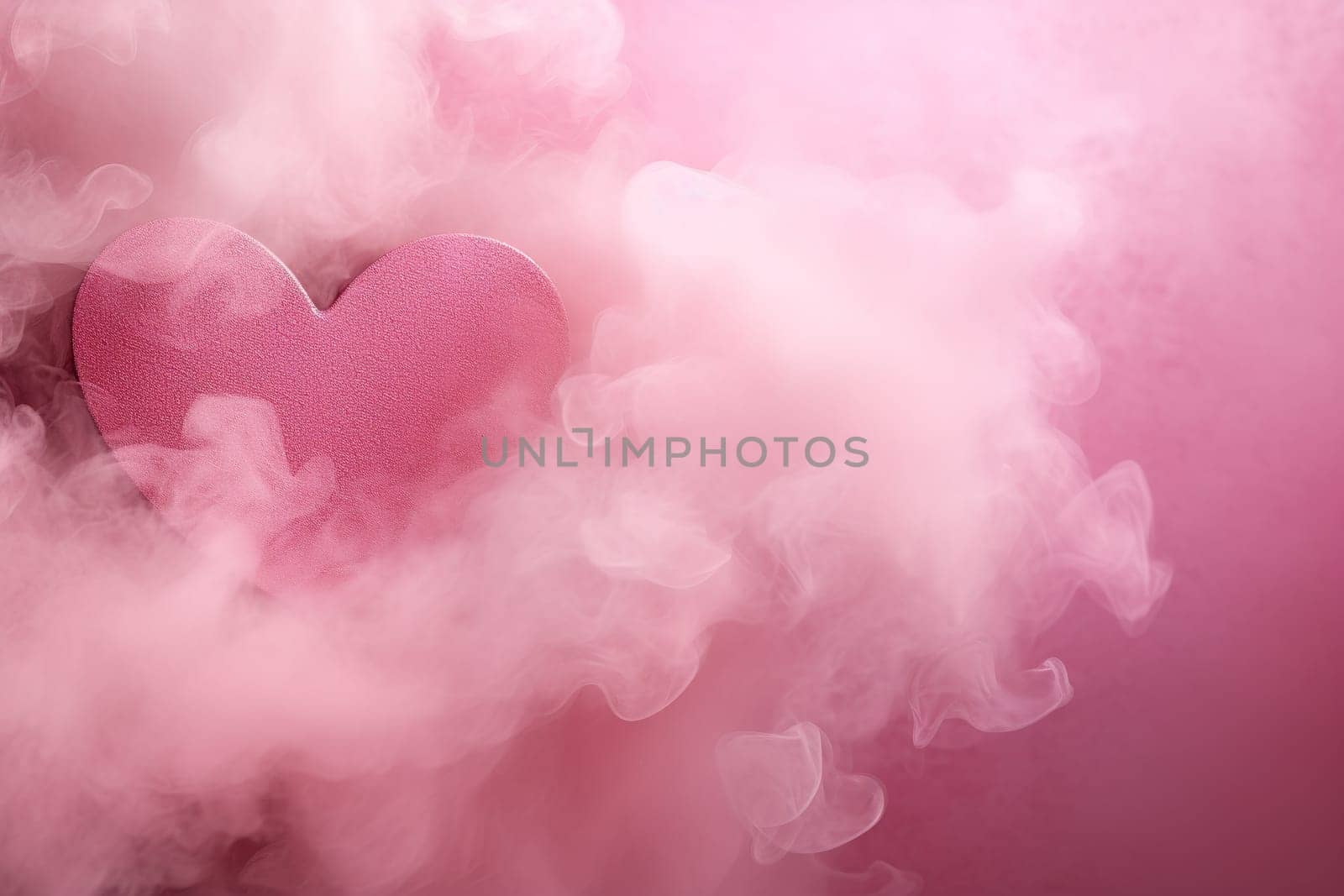 Elegant Valentine's Day background with pink heart and smoke. Empty, copy space for text. Pastel color. Greeting card design. Generative AI