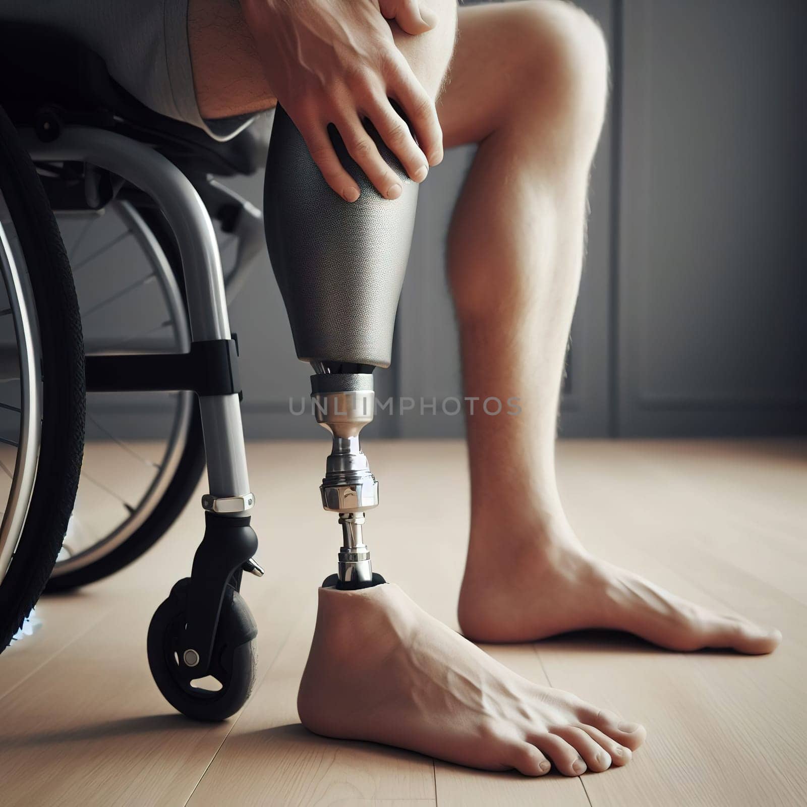Illustration on the topic Disabled people and modern prosthetics of arms and legs. Generative AI. High quality illustration