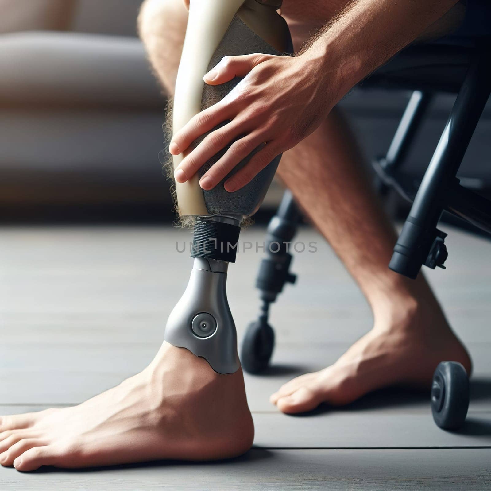 Illustration on the topic Disabled people and modern prosthetics of arms and legs. Generative AI. High quality illustration