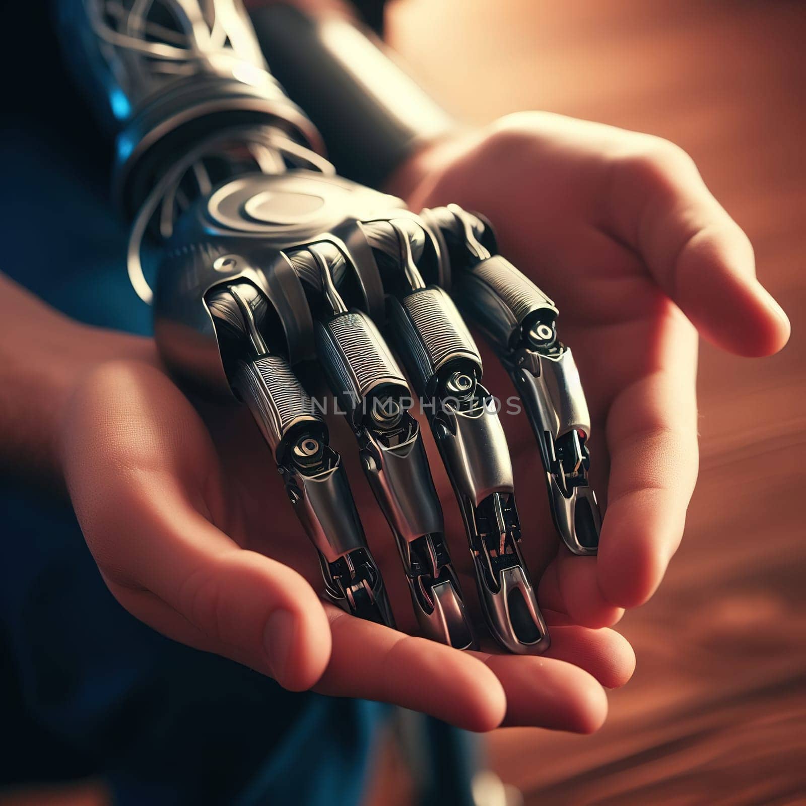 Illustration on the topic Disabled people and modern prosthetics of arms and legs. Generative AI. High quality illustration