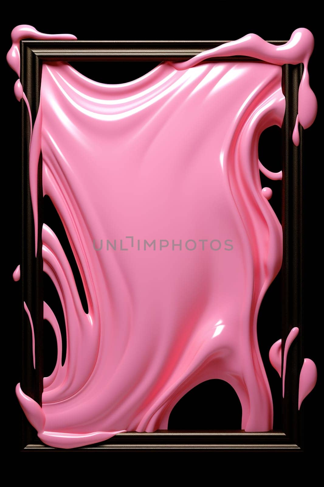 Abstract pink paint flowing within classic frame on black background, marrying traditional artistry with modern twist, ideal for creative designs, art galleries, or unique home decor. Generative AI