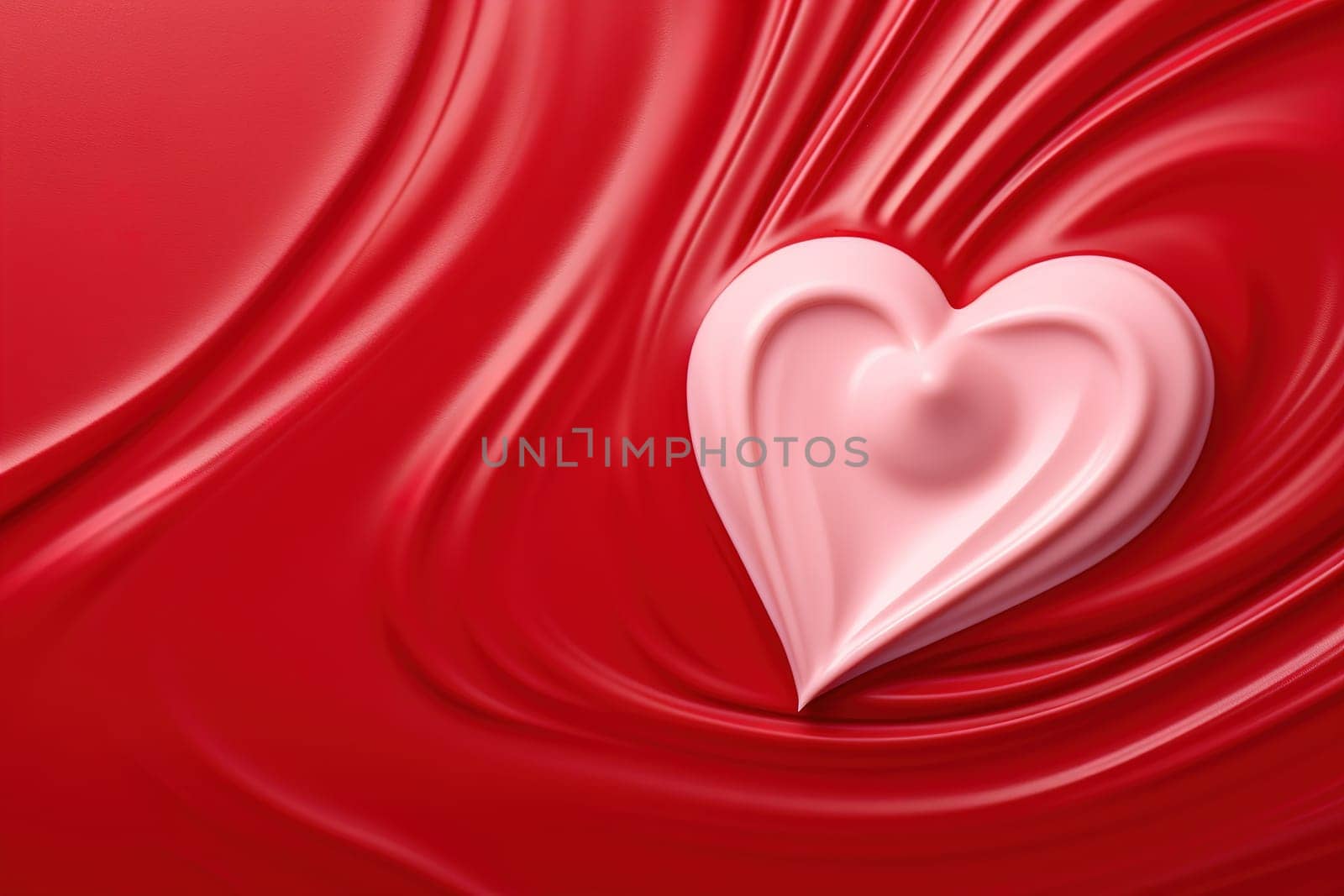 A soft pink heart nestled within swirling red cream creates a captivating image, ideal for expressing love, affection, or promoting Valentine's Day and romantic products. Generative AI