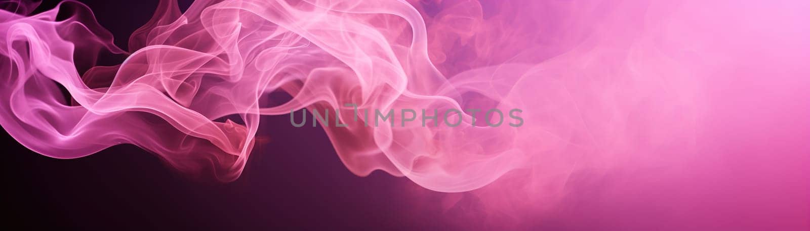 Ethereal pink smoke swirls against a dark background, forming an abstract, dreamy atmosphere suitable for creative projects, events, or as an evocative backdrop. Banner with copy space. Generative AI. by creativebird