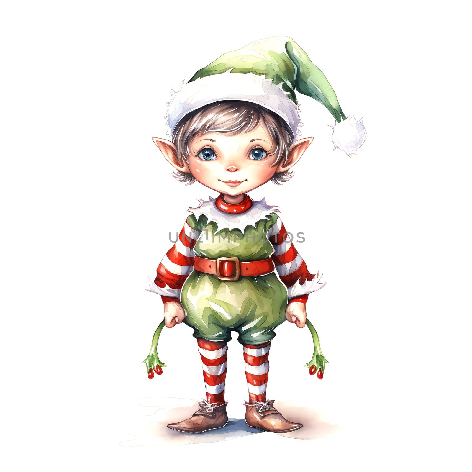 Watercolor Christmas Elf. Clipart. AI generated. by AndreyKENO