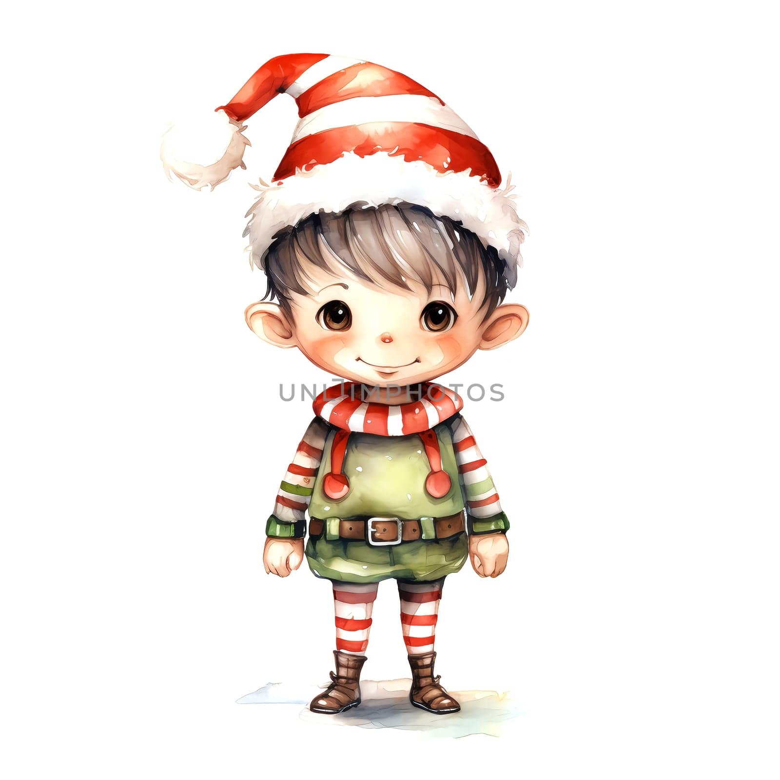 Watercolor Christmas Elf. Clipart. AI generated. by AndreyKENO