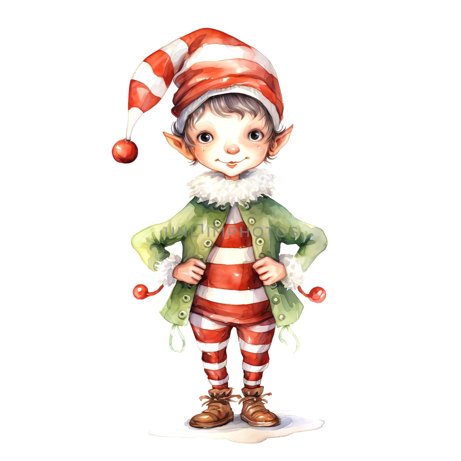 Watercolor Christmas Elf. Clipart. AI generated. by AndreyKENO