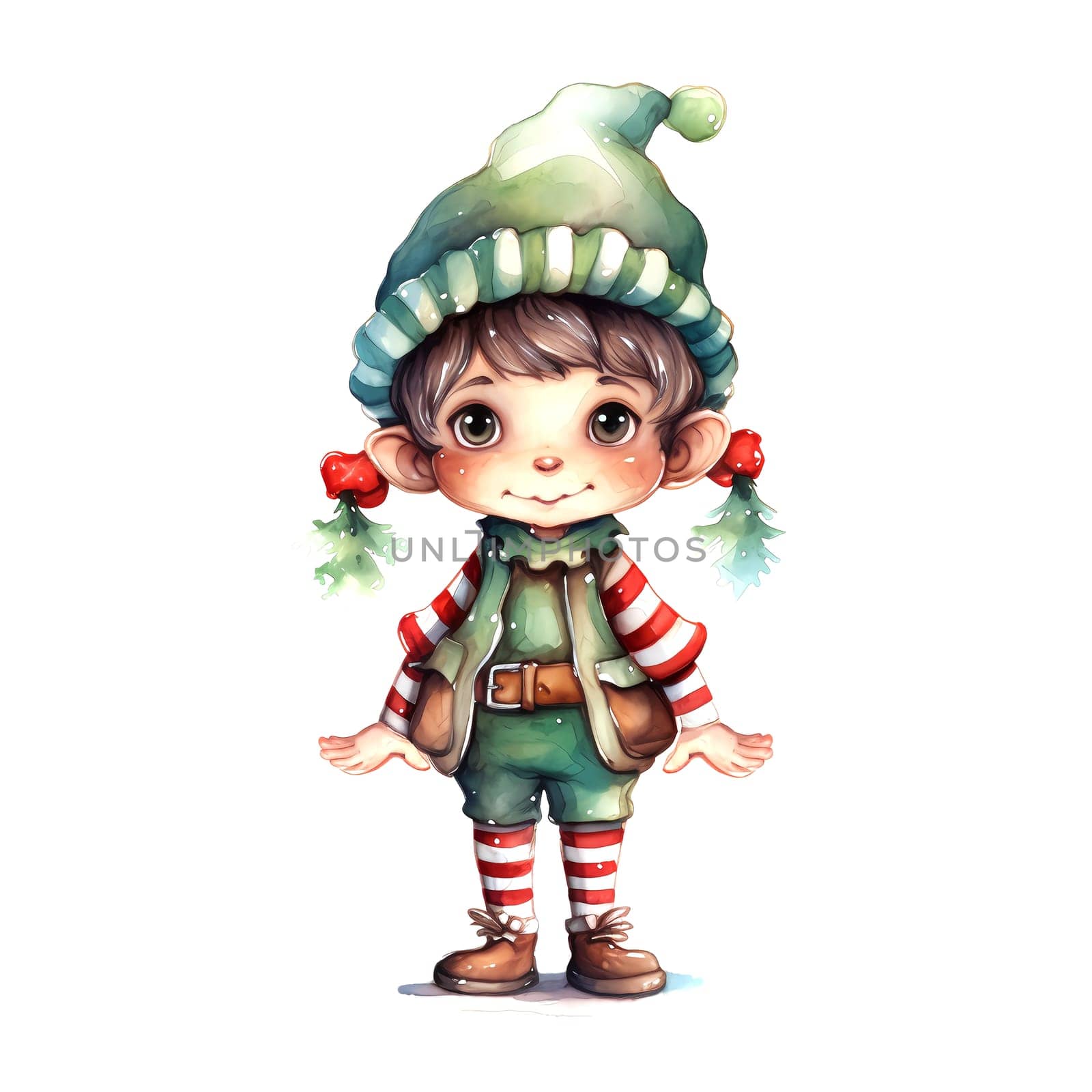 Watercolor Christmas Elf. Clipart. AI generated. by AndreyKENO