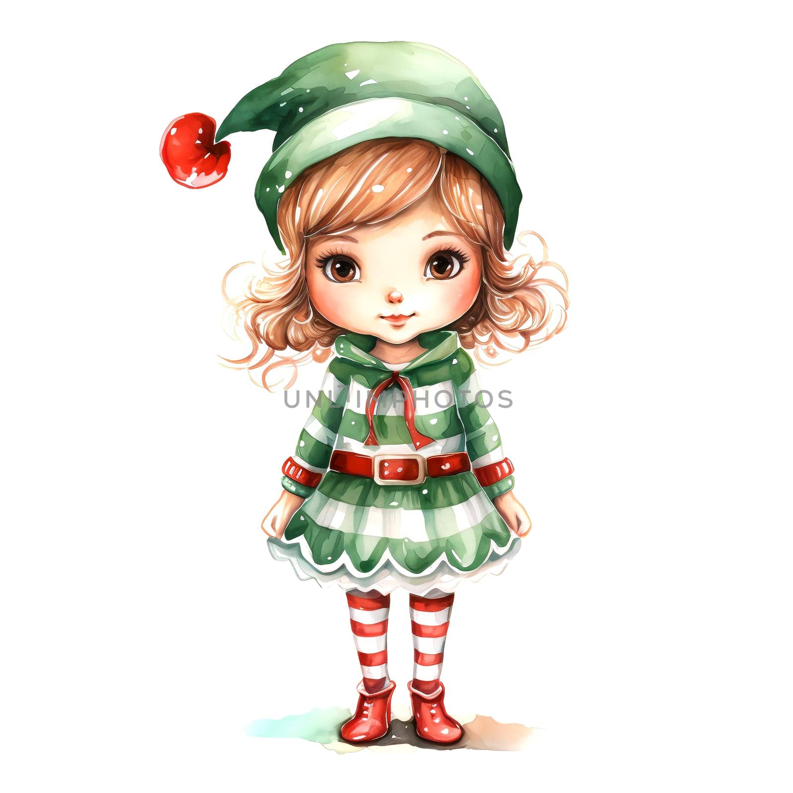 Watercolor Christmas Elf. Clipart. AI generated. by AndreyKENO