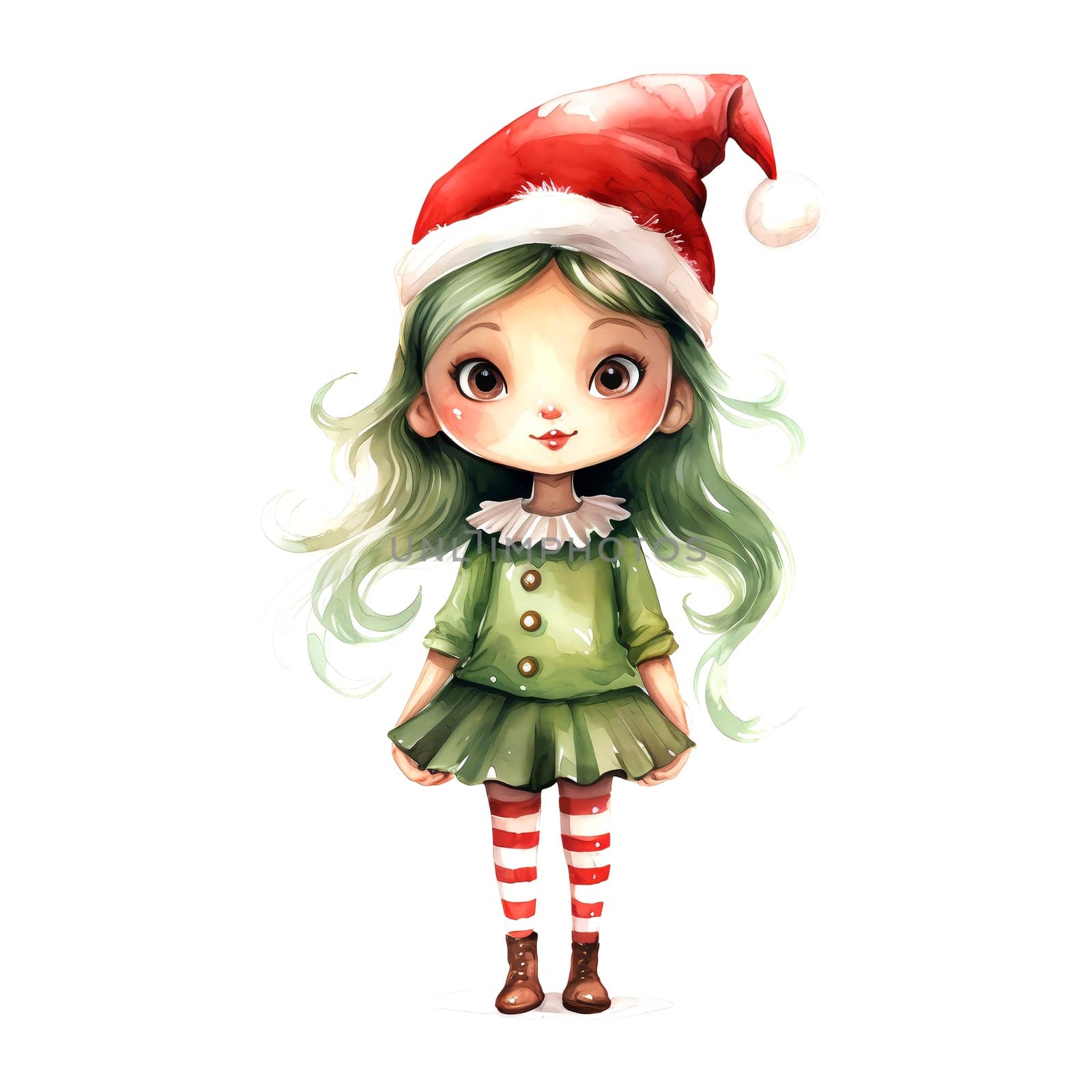 Watercolor Christmas Elf. Clipart. AI generated. by AndreyKENO