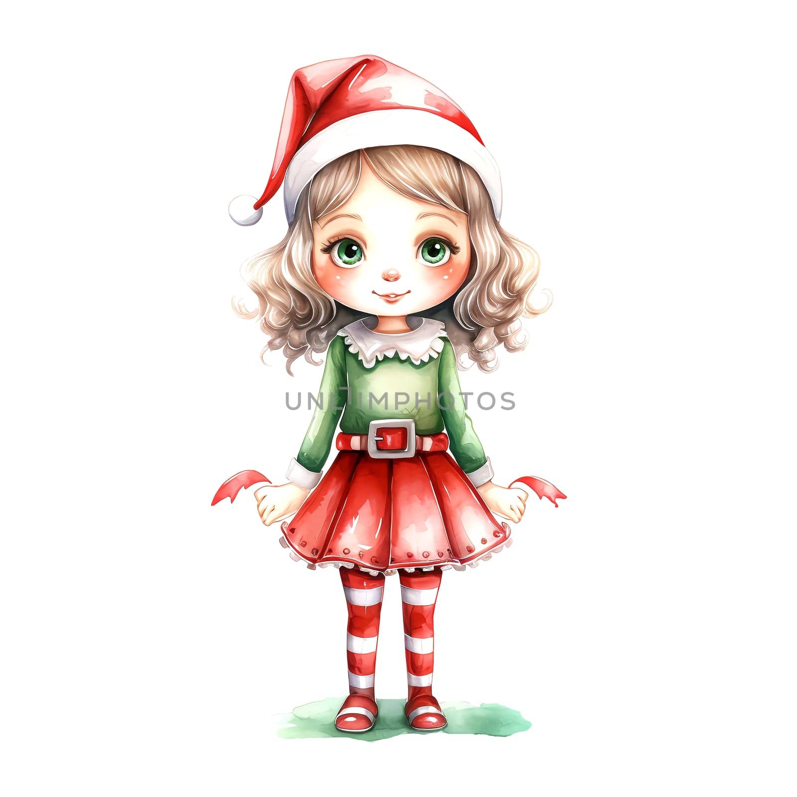 Watercolor Christmas Elf. Clipart. AI generated. by AndreyKENO