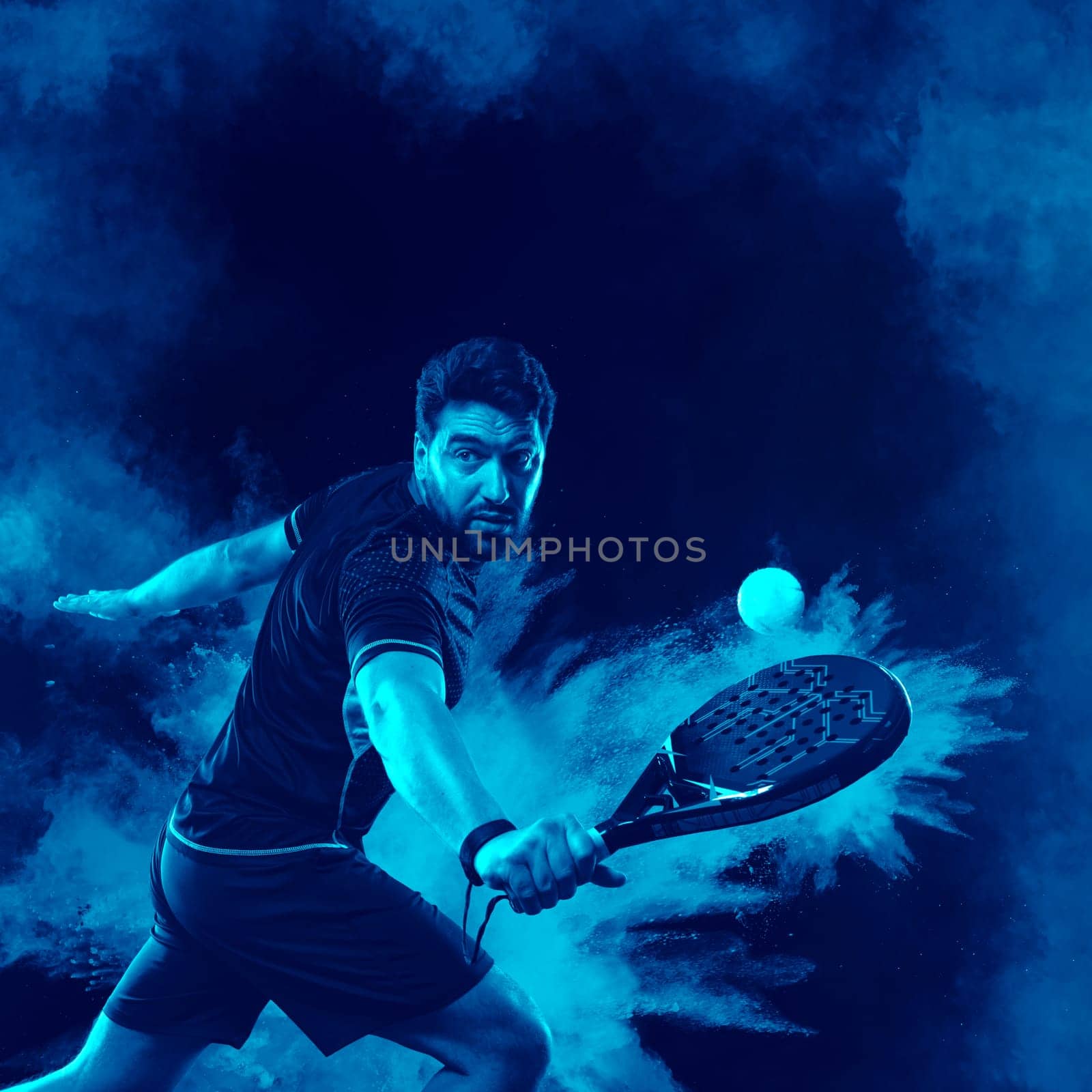 Padel Tennis Player with Racket in Hand. Paddle tenis, on a blue background. Download in high resolution. by MikeOrlov