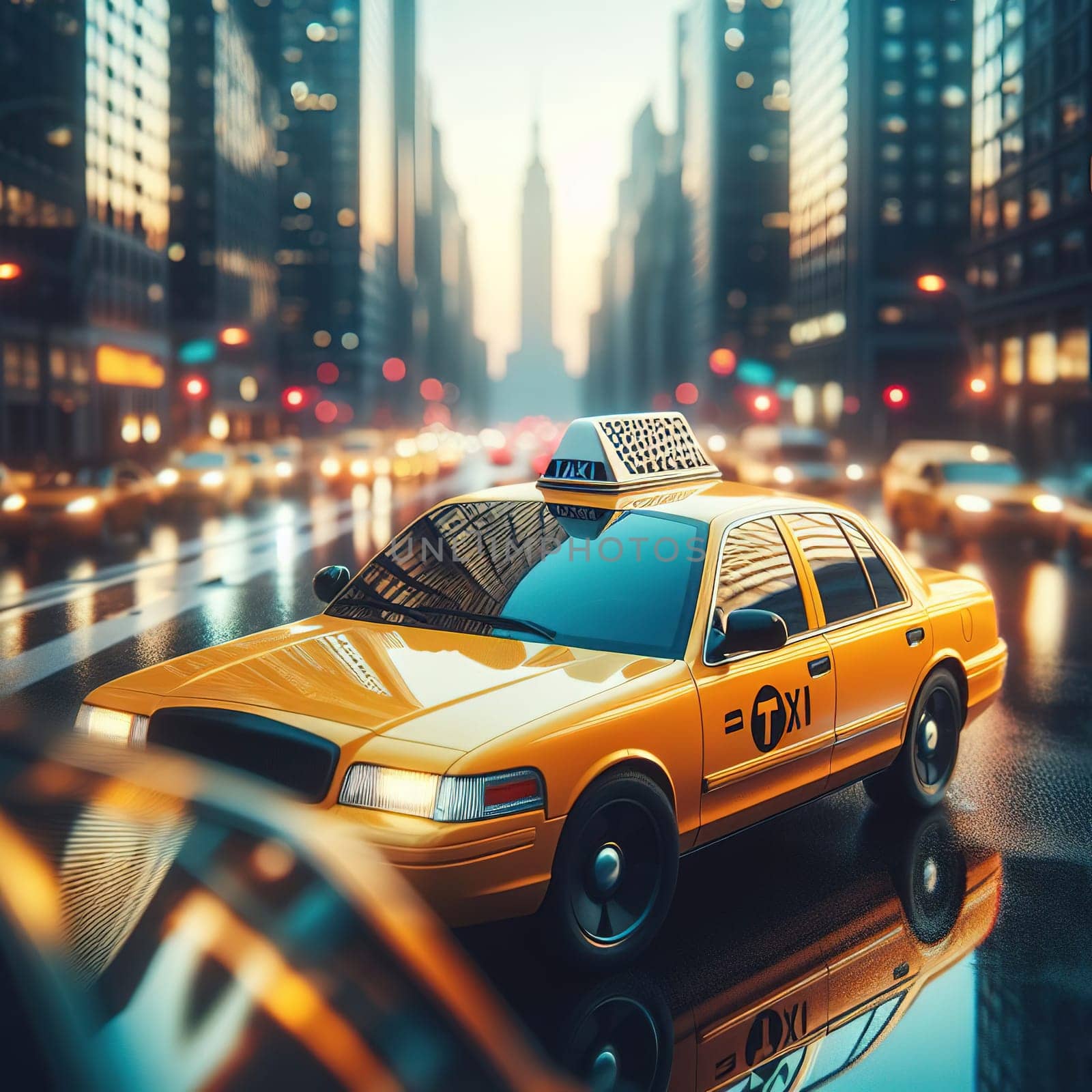 Illustration on the theme of taxi work in a big city. High quality illustration