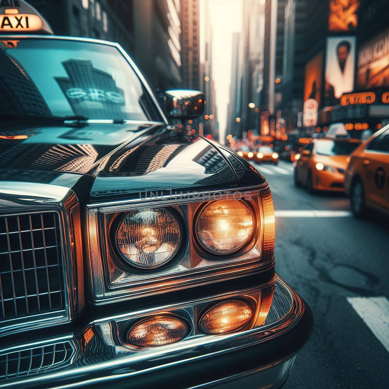 Illustration on the theme of taxi work in a big city. High quality illustration