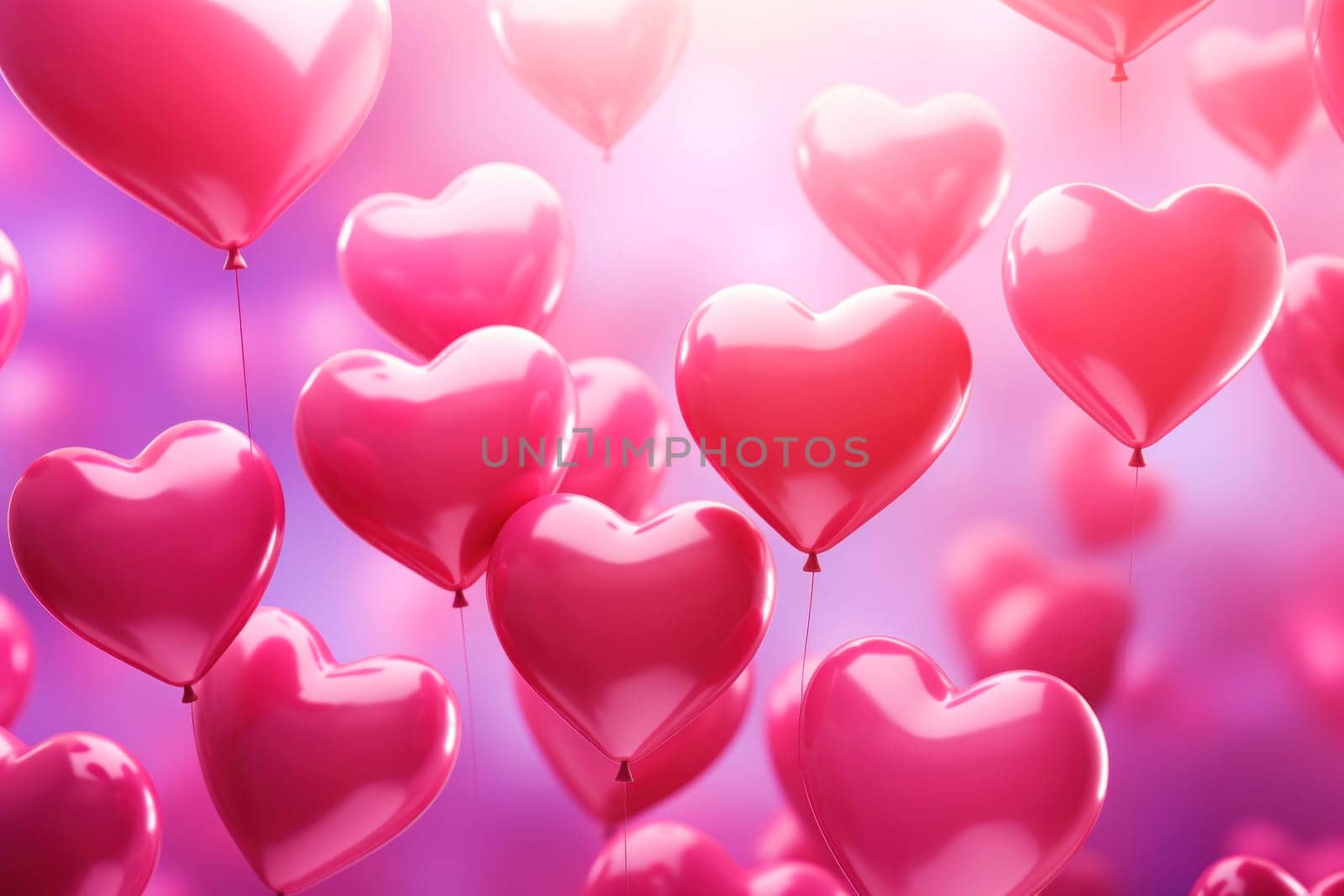 Abstract colorful background with heart shaped balloons, festive background for Valentine's Day, wedding or birthday party