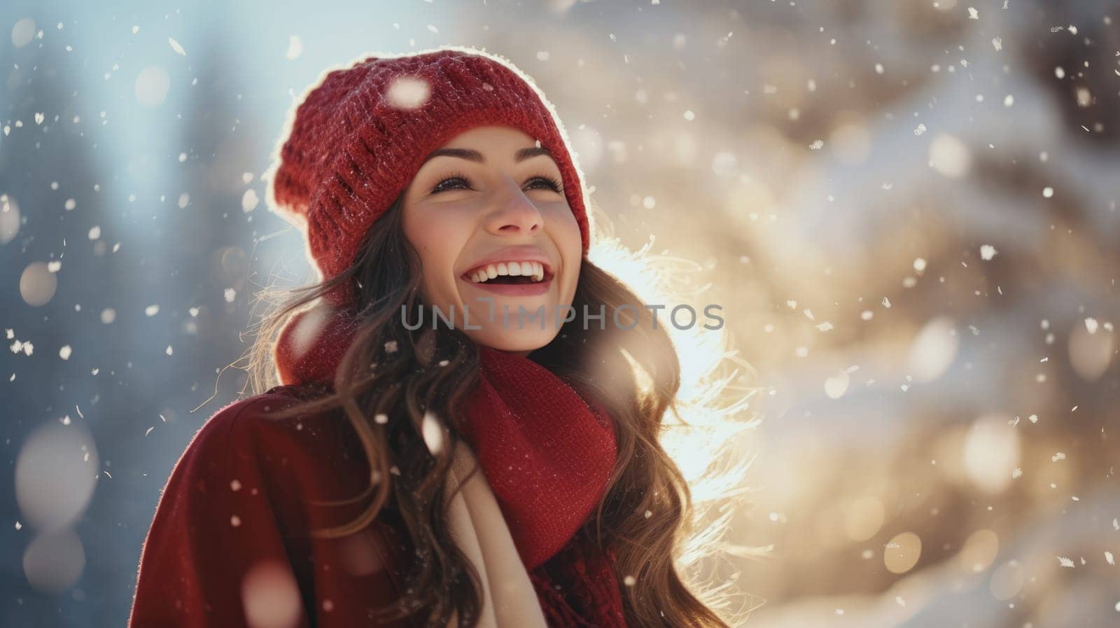 Happy Friends wearing winter clothes celebrating Christmas holiday. People having fun hanging out together walking on city street. Winter holidays and relationship concept.