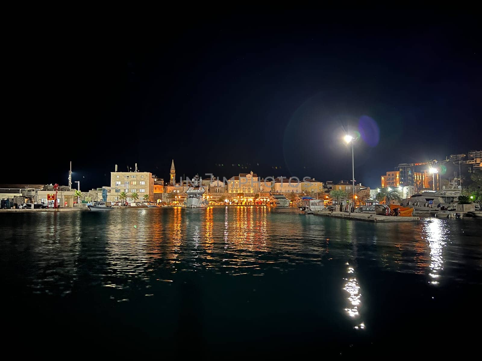 Embankment of the resort town on the seashore with illumination. High quality photo