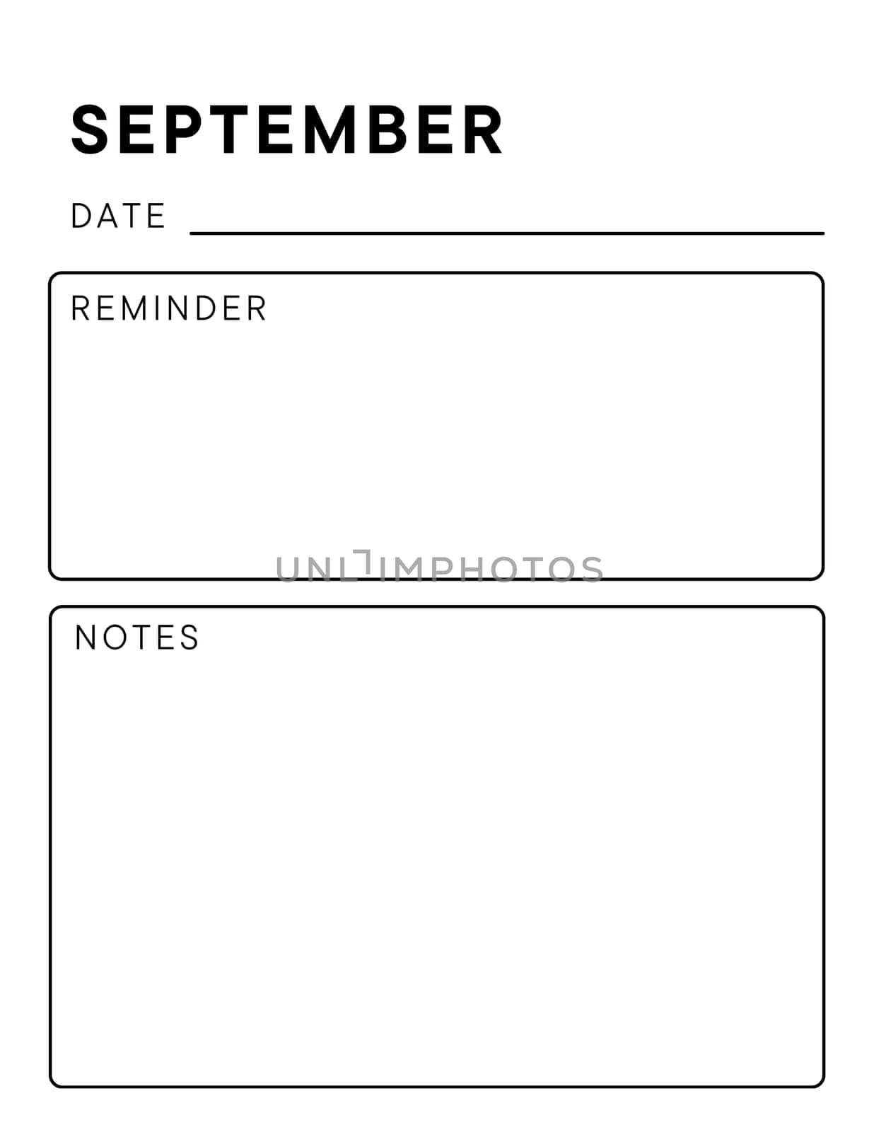 Minimalistic monthly planner page. Notebook pages for notes and goals. planner page template. Modern Business organizer