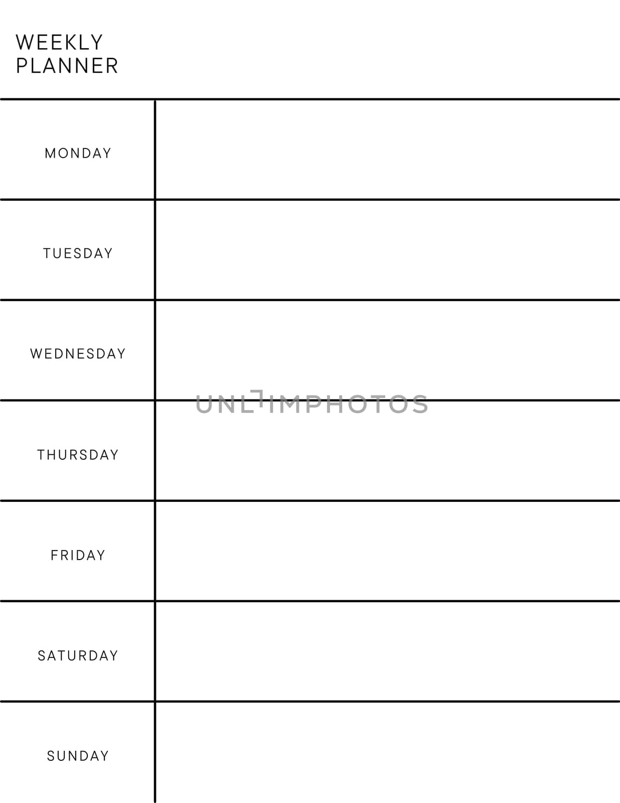 Minimalistic Weekly planner page. Notebook pages for notes and goals. planner page template. Modern Business organizer.