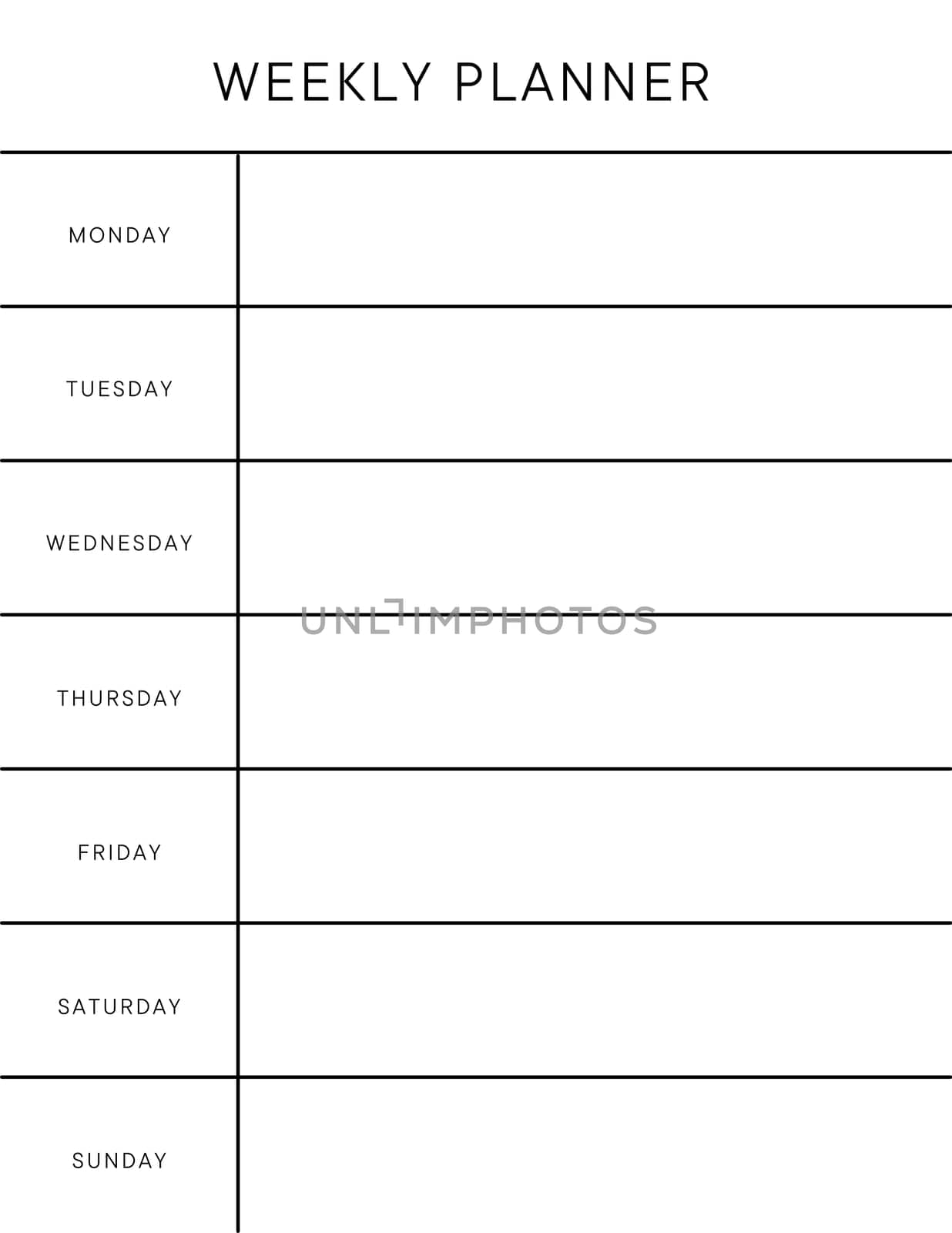 Minimalistic Weekly planner page. Notebook pages for notes and goals. planner page template. Modern Business organizer.