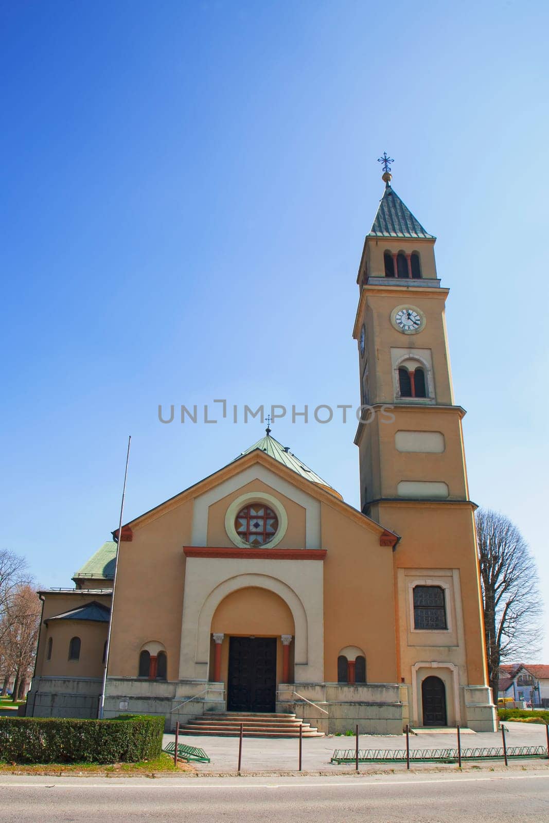 Durdevac, Croatia - MARCH 27 2023: Parish church of the St. George in Durdevac, Parish Church of St. George the Martyr