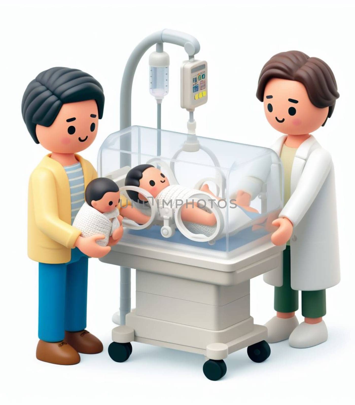 illustration depicting medical staff people at the hospital take care of newborn baby ai generated