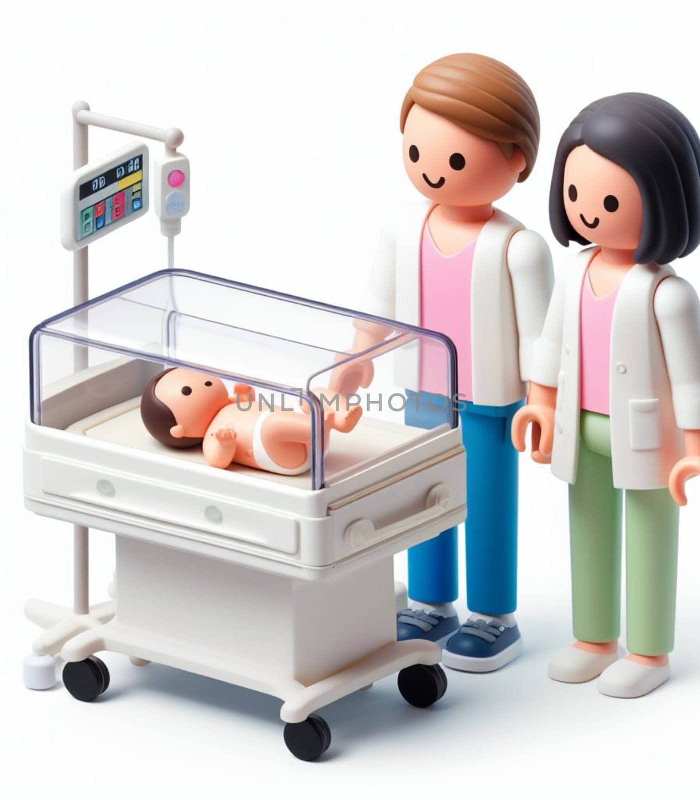 illustration depicting medical staff people at the hospital take care of newborn baby ai generated