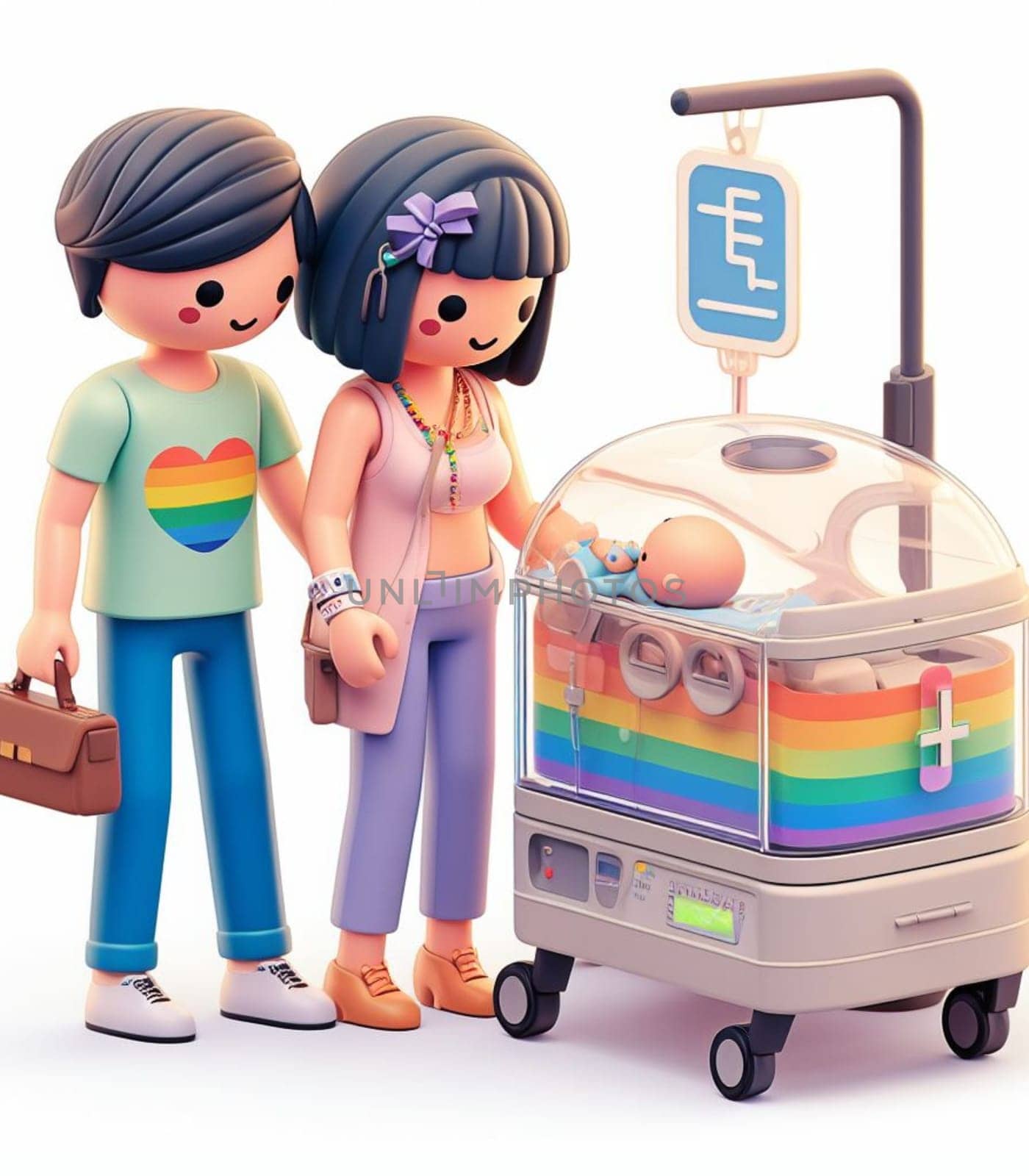 illustration depicting medical staff people at the hospital take care of newborn baby ai generated