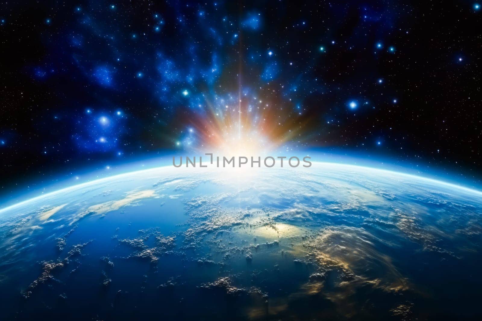 A planet with the sun shining