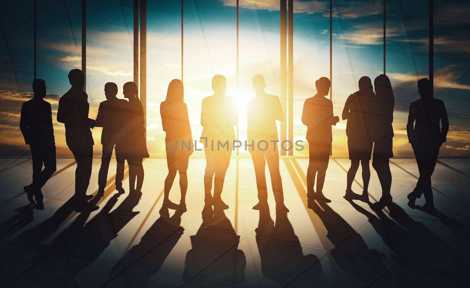 Double Exposure Image of Many Business People. uds by biancoblue