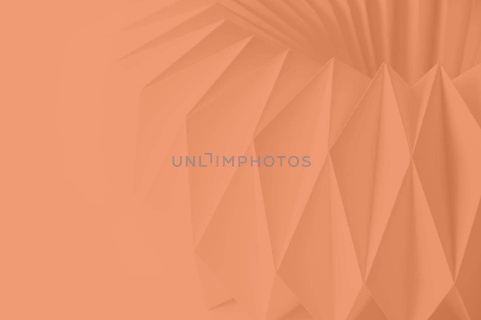 Macro Peach Fuzz color of paper folded in geometric shapes, three-dimensional effect, abstract background. Out of focus. Trendy color 2024 Peach Fuzz by kizuneko