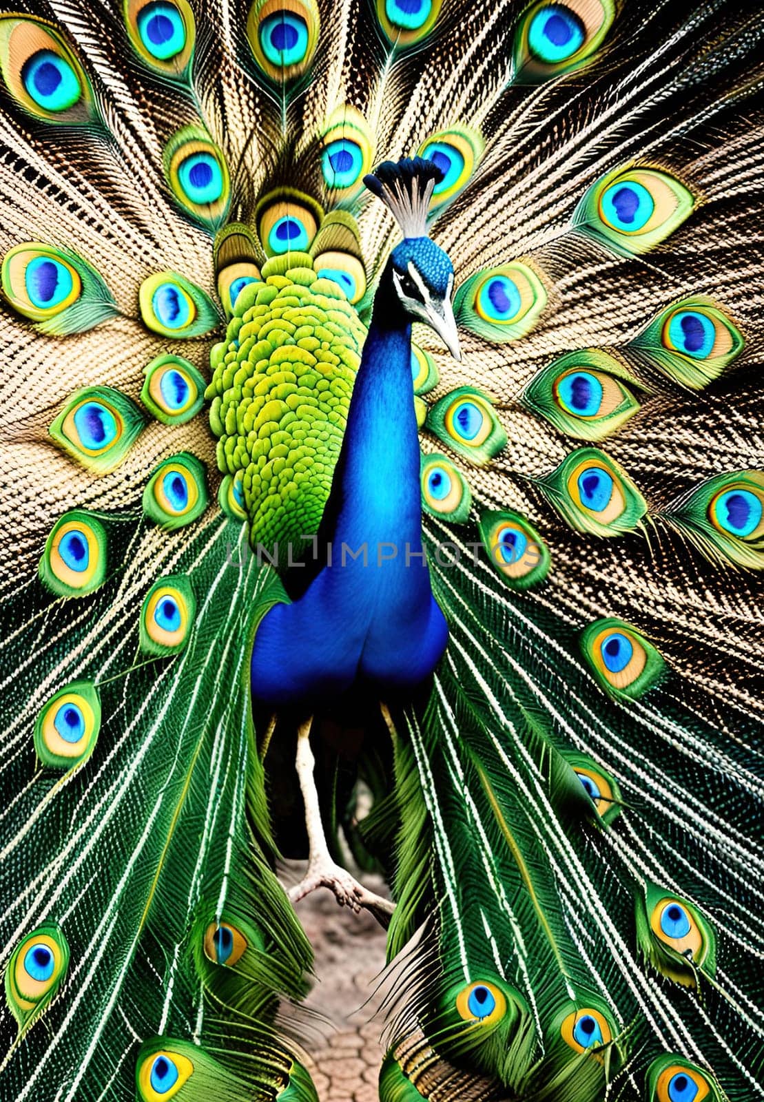 Beautiful peacock with feathers out. Beauty in nature. Animal background.Peacock with feathers out. Close-up of a peacock.