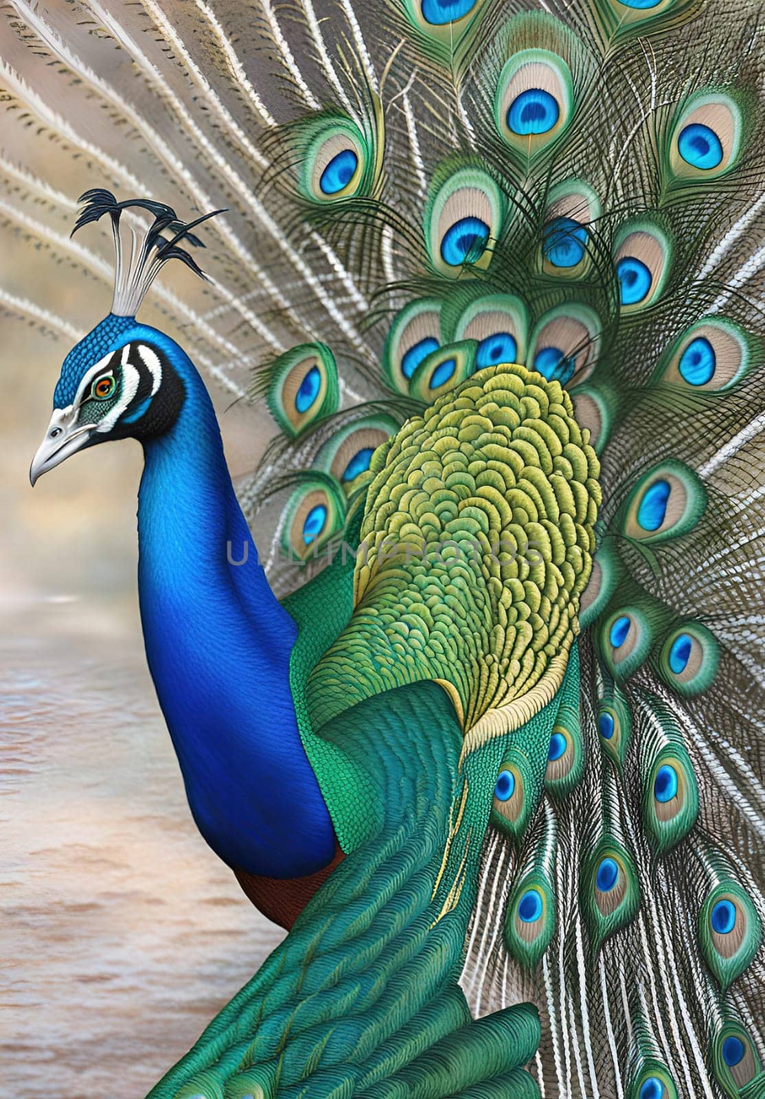 Beautiful peacock with feathers out. Beauty in nature. Animal background.Peacock with feathers out. Close-up of a peacock.