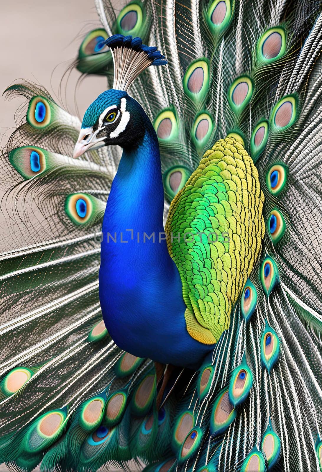 Beautiful peacock with feathers out. Beauty in nature. Animal background.Peacock with feathers out. Close-up of a peacock.