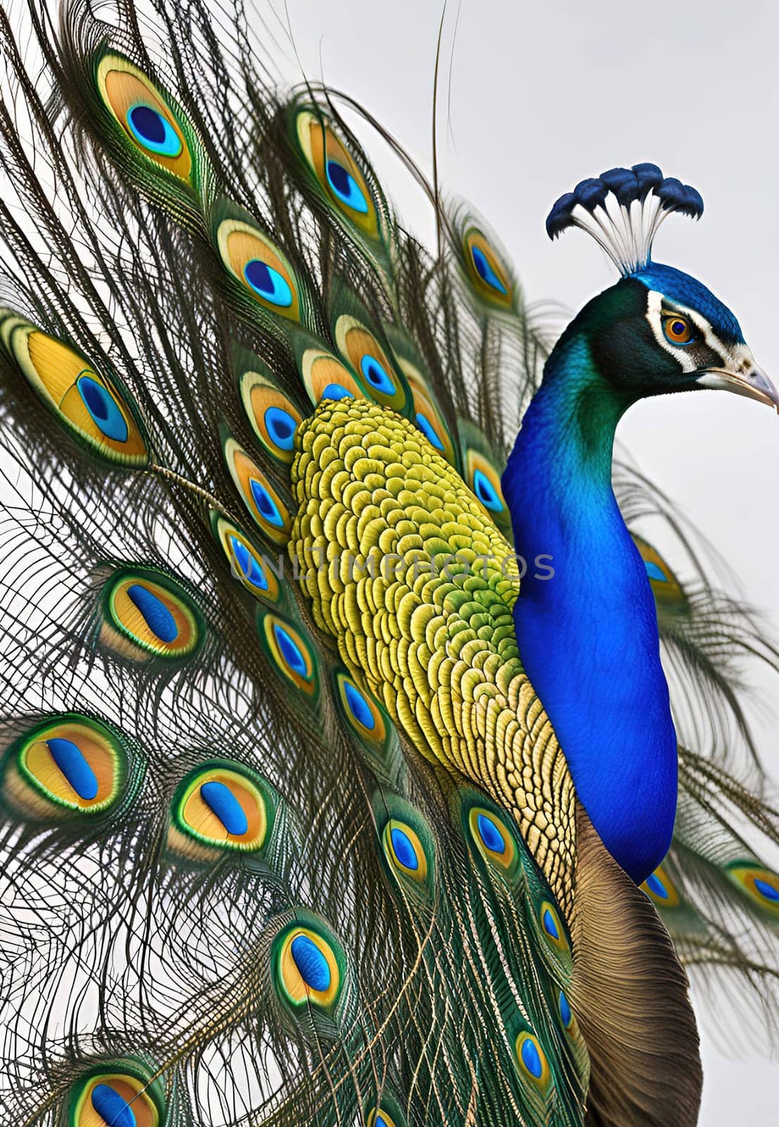 Beautiful peacock with feathers out. Beauty in nature. Animal background.Peacock with feathers out. Close-up of a peacock.