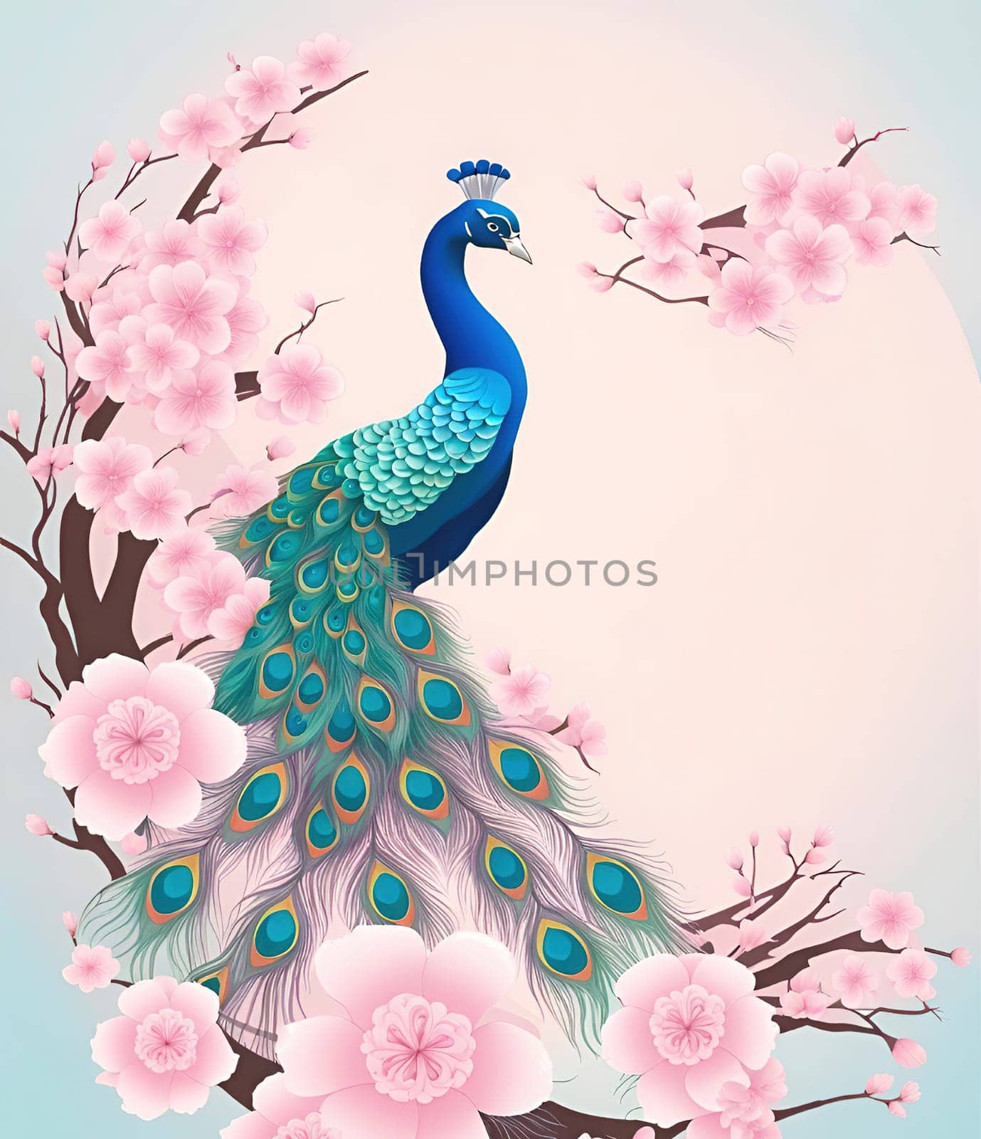 Peacock and cherry blossom background vector illustration. spring season