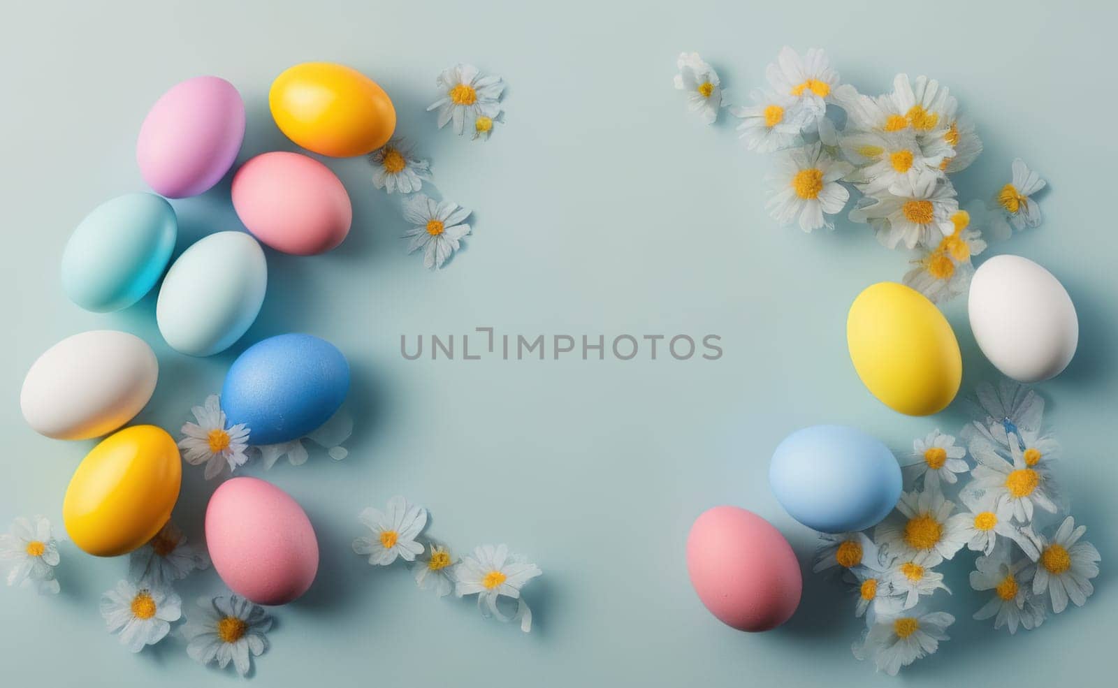 Happy easter background with flowers and eggs lined with a frame for text by EkaterinaPereslavtseva