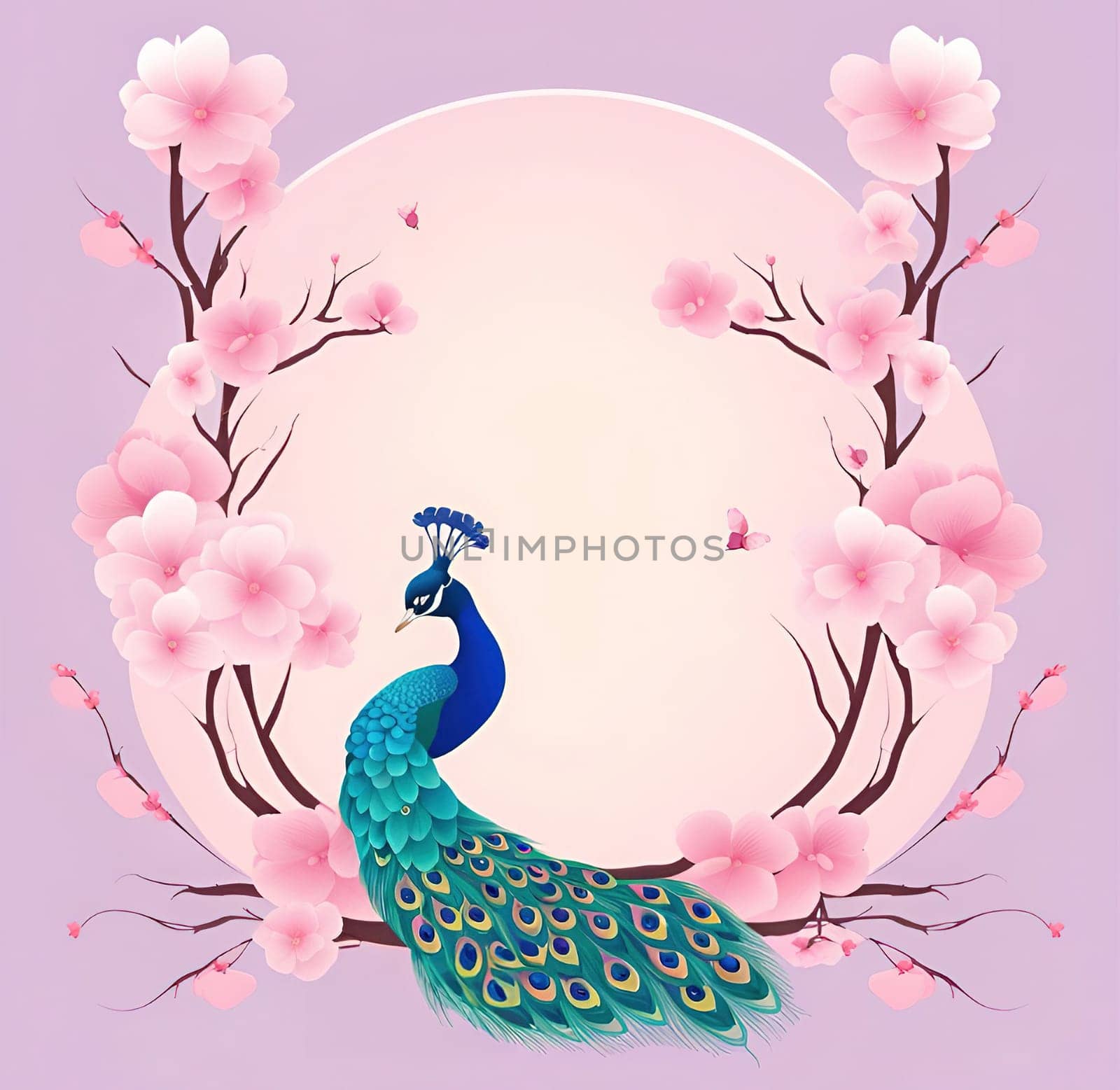 Peacock and cherry blossom background vector illustration. spring season