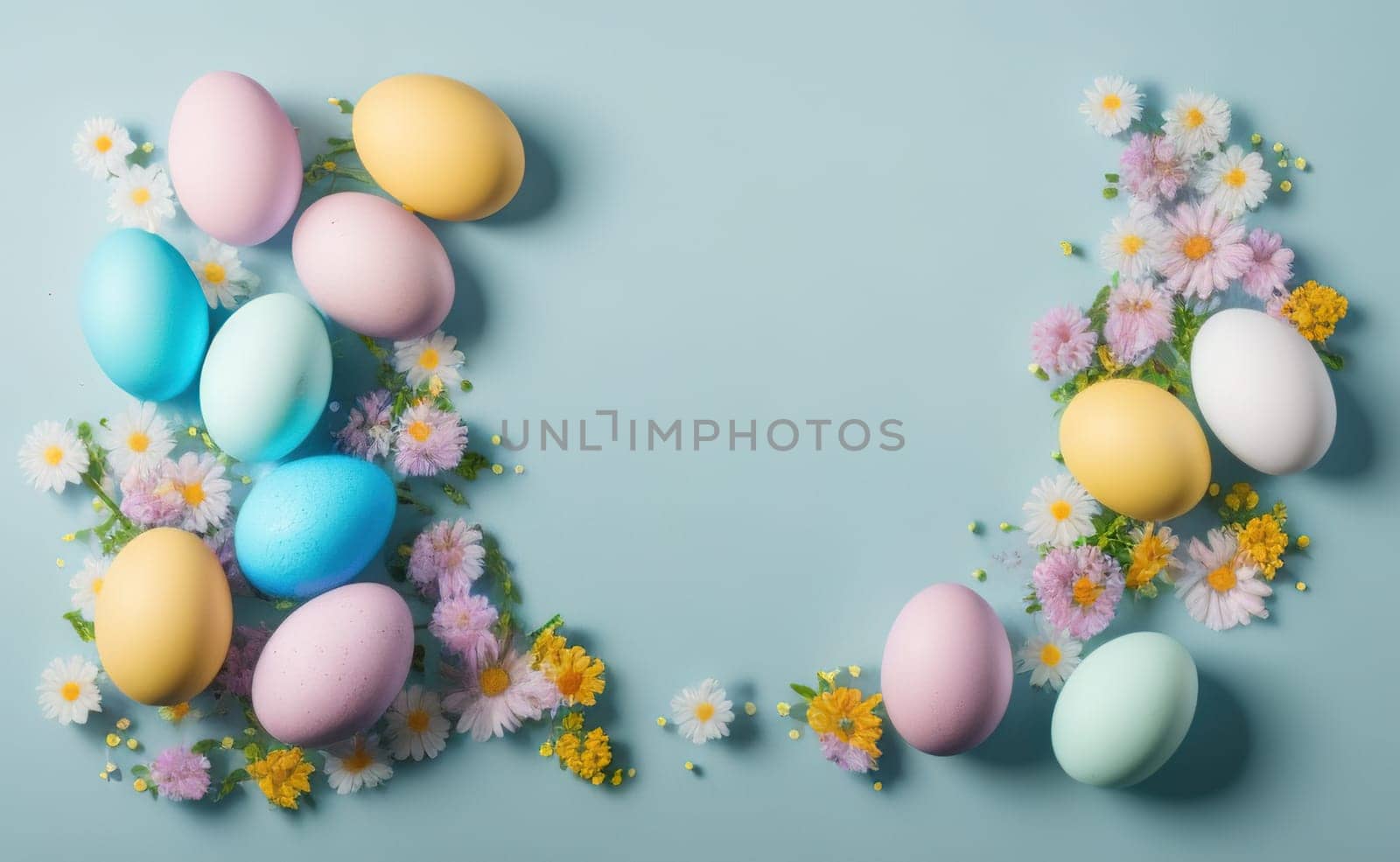 Happy easter background with flowers and eggs lined with a frame for text by EkaterinaPereslavtseva