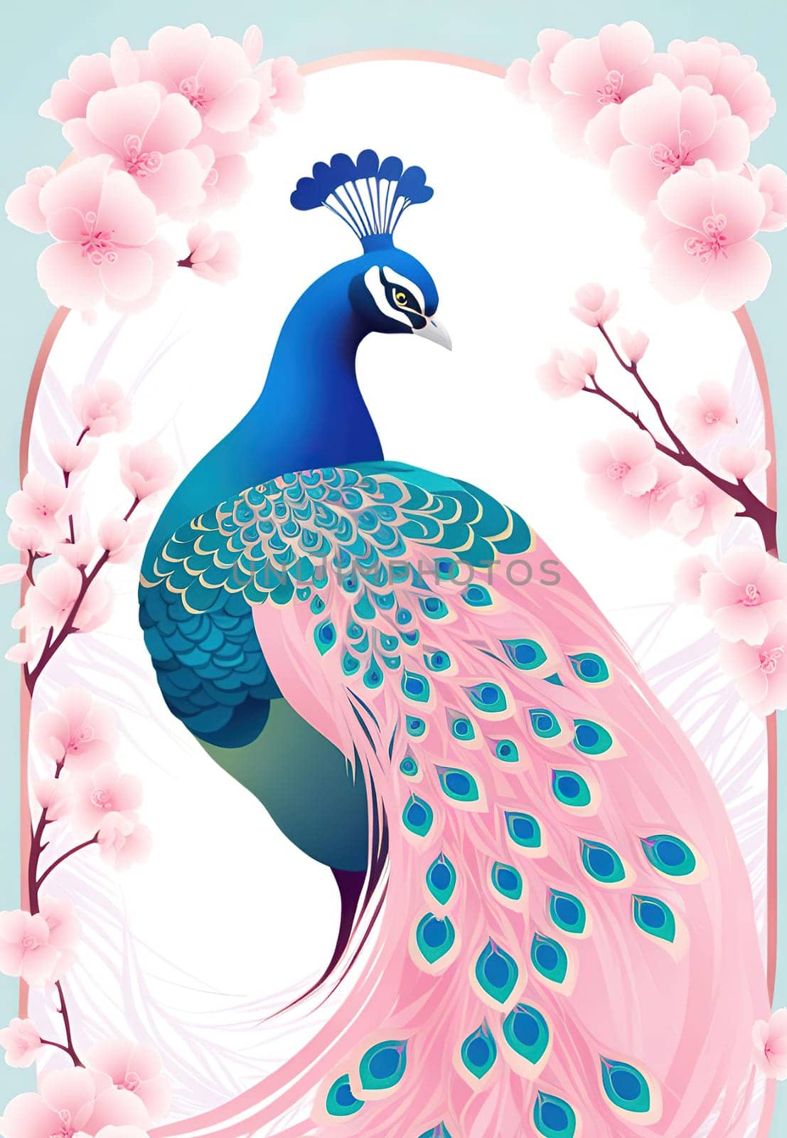 Peacock and cherry blossom background vector illustration. spring season