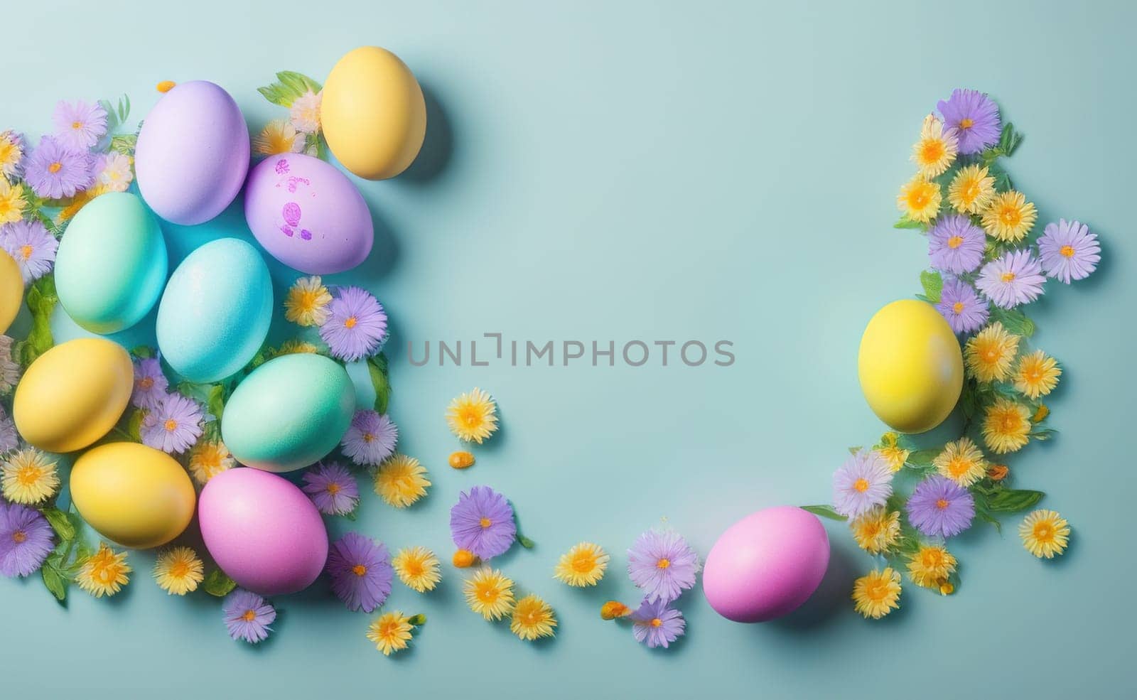 Happy easter background with flowers and eggs lined with a frame for text by EkaterinaPereslavtseva