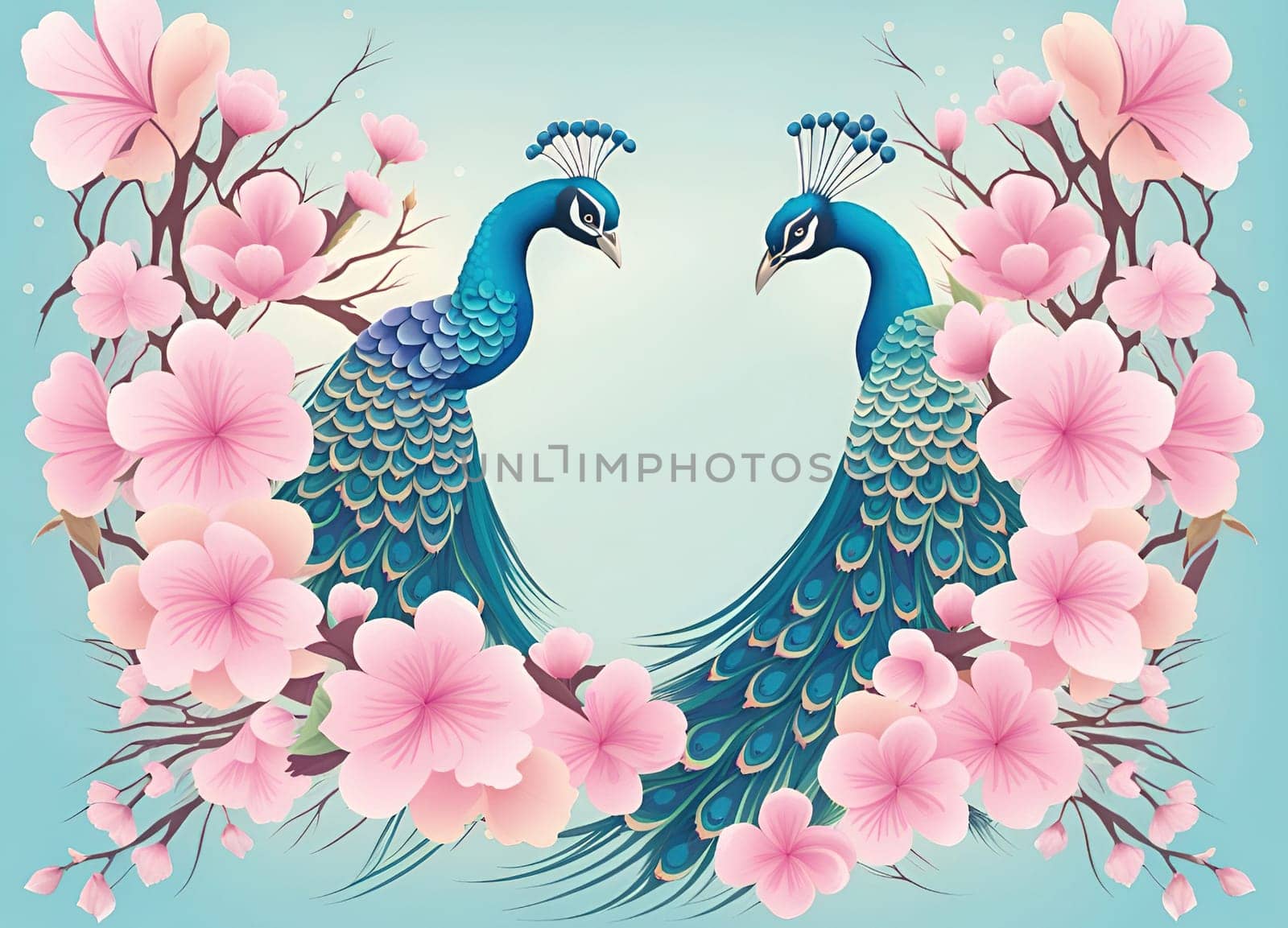 Peacock and cherry blossom background vector illustration. by yilmazsavaskandag