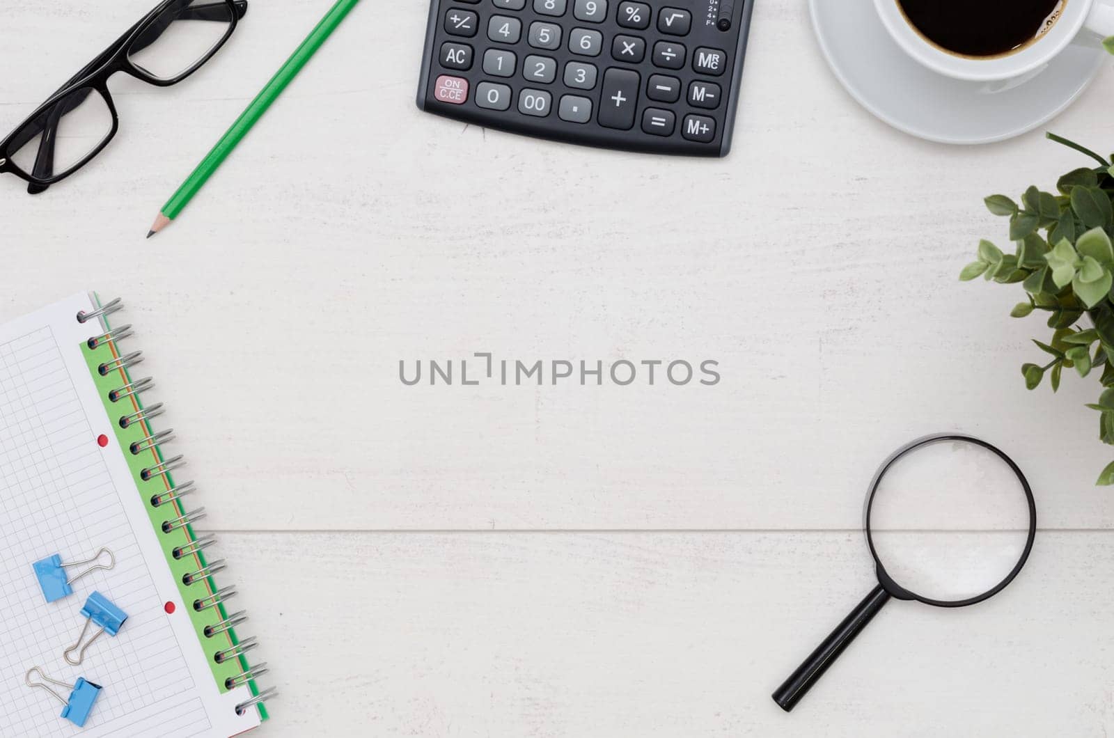 Flat lay composition on white wooden background by simpson33