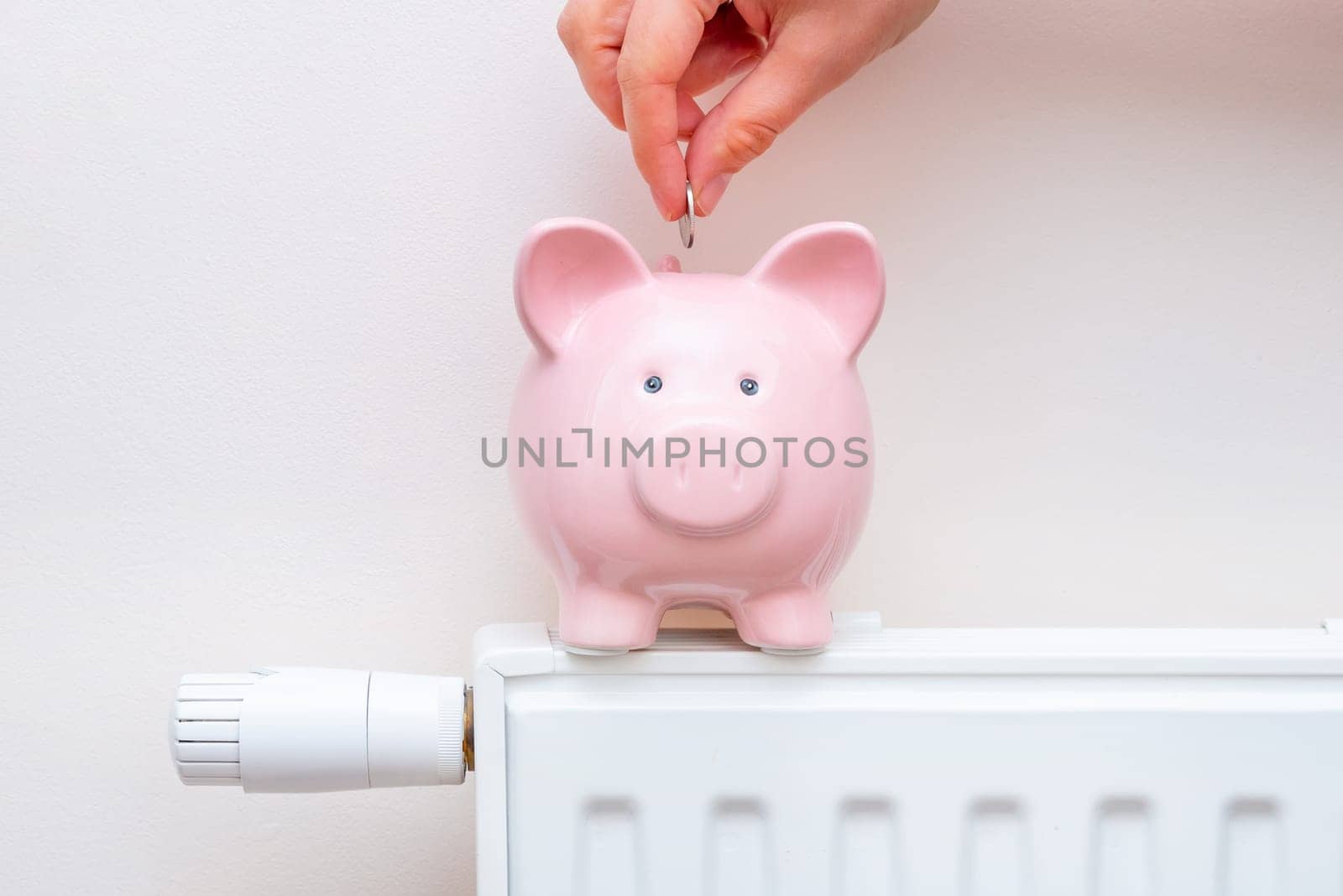 Piggy bank on radiator. Heating cost concept by simpson33