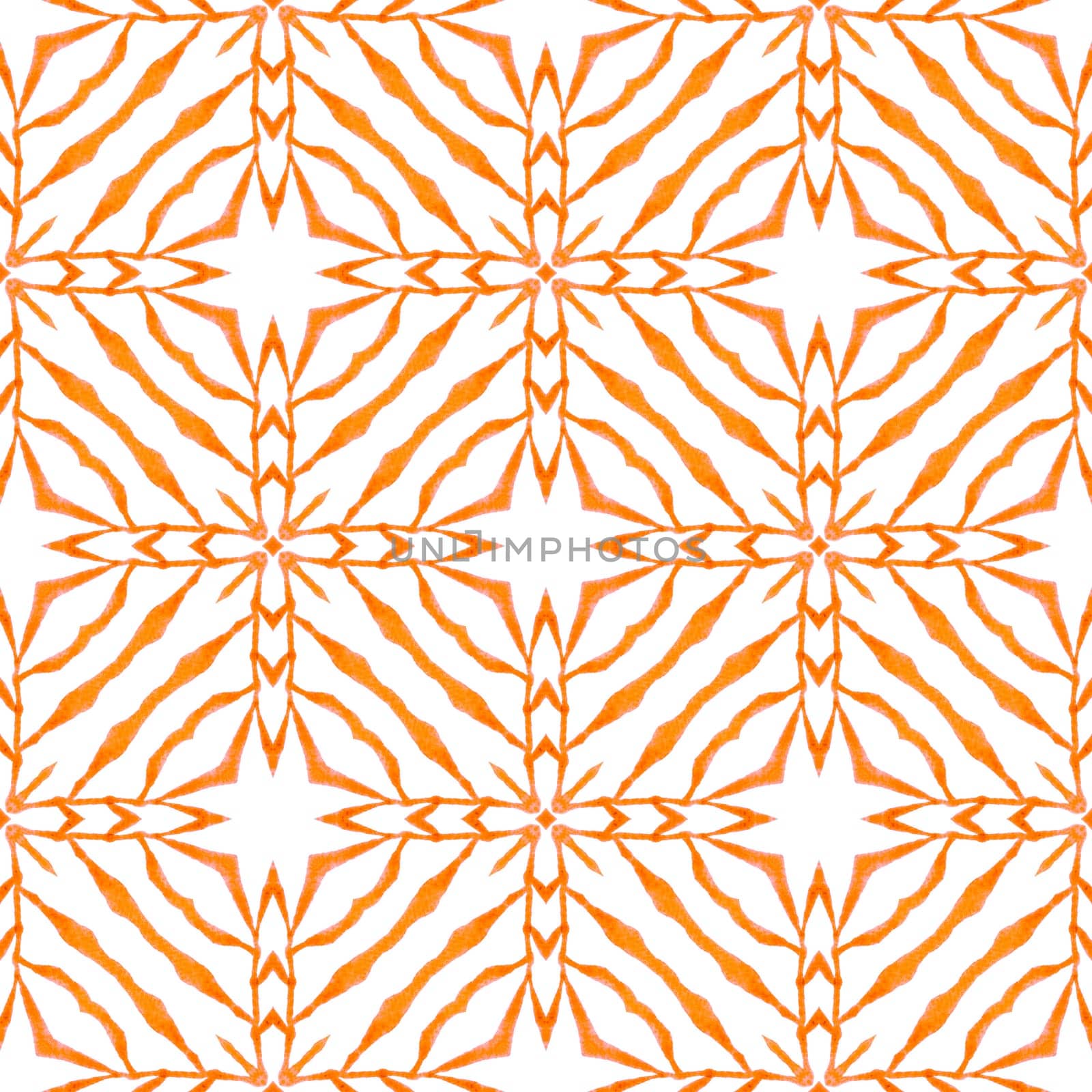 Ikat repeating swimwear design. Orange great boho chic summer design. Watercolor ikat repeating tile border. Textile ready remarkable print, swimwear fabric, wallpaper, wrapping.
