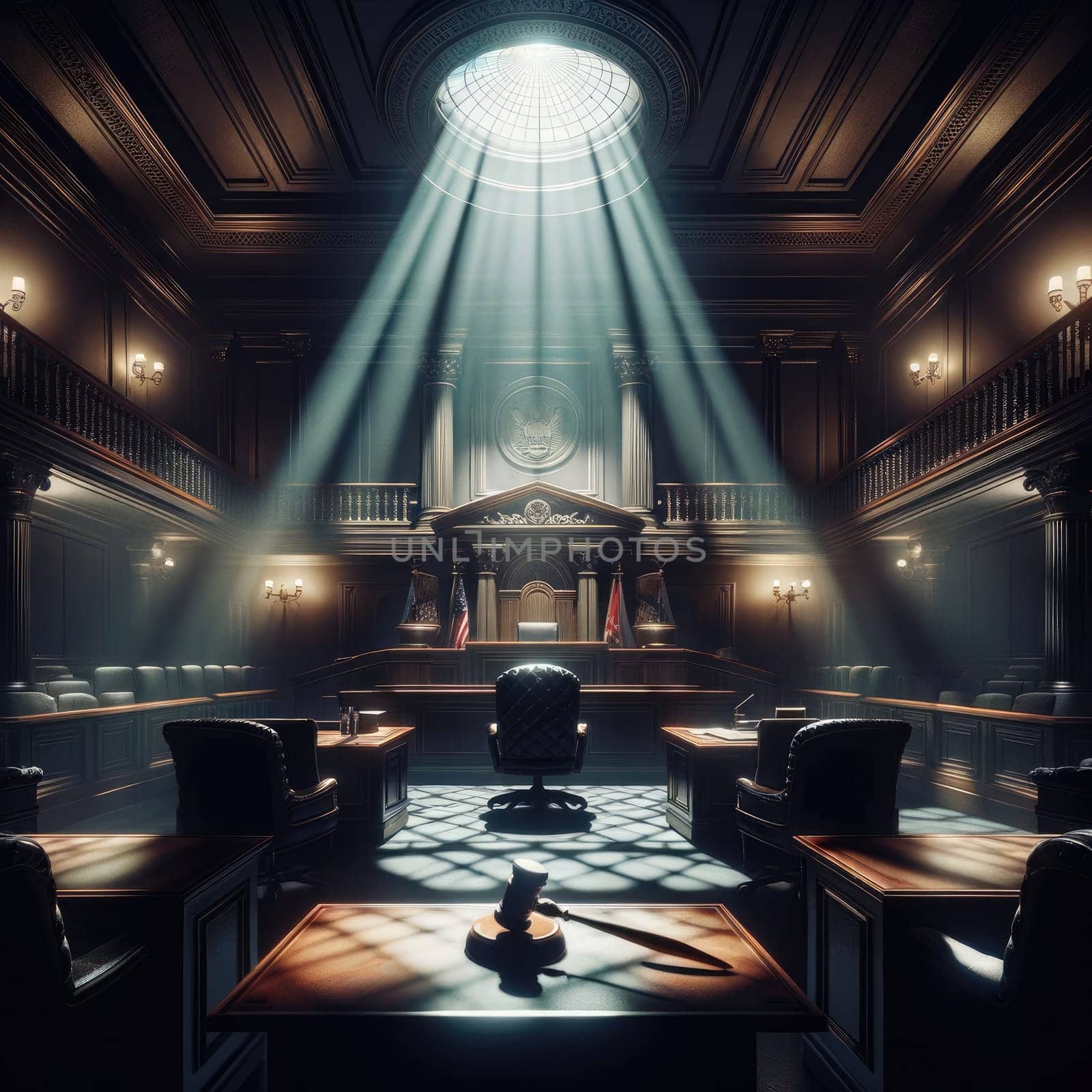 Empty court. Lawyer and Justice concept. Background Generative AI by itchaznong