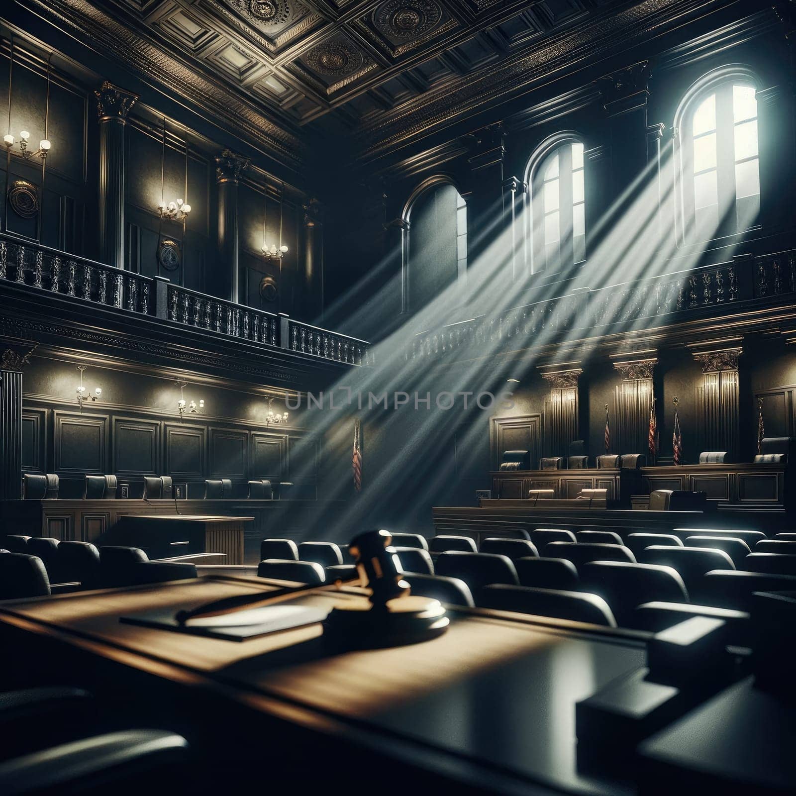 Empty court. Lawyer and Justice concept. Background Generative AI.
